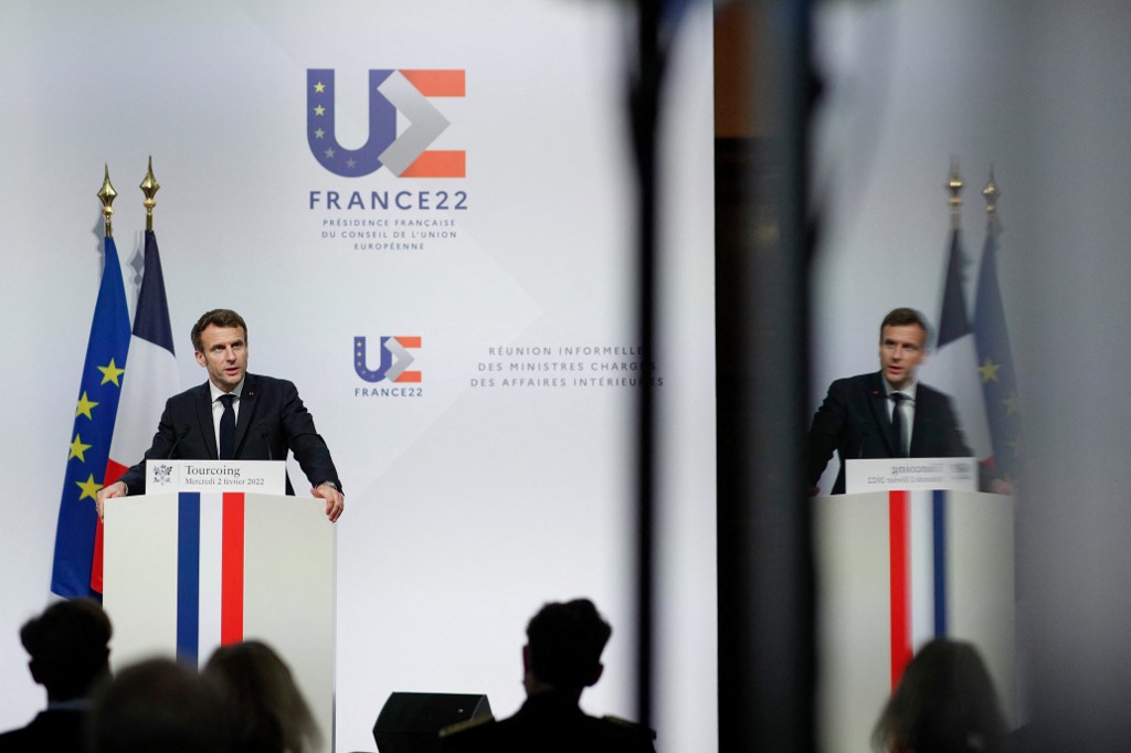 Macron speaks during a news conference