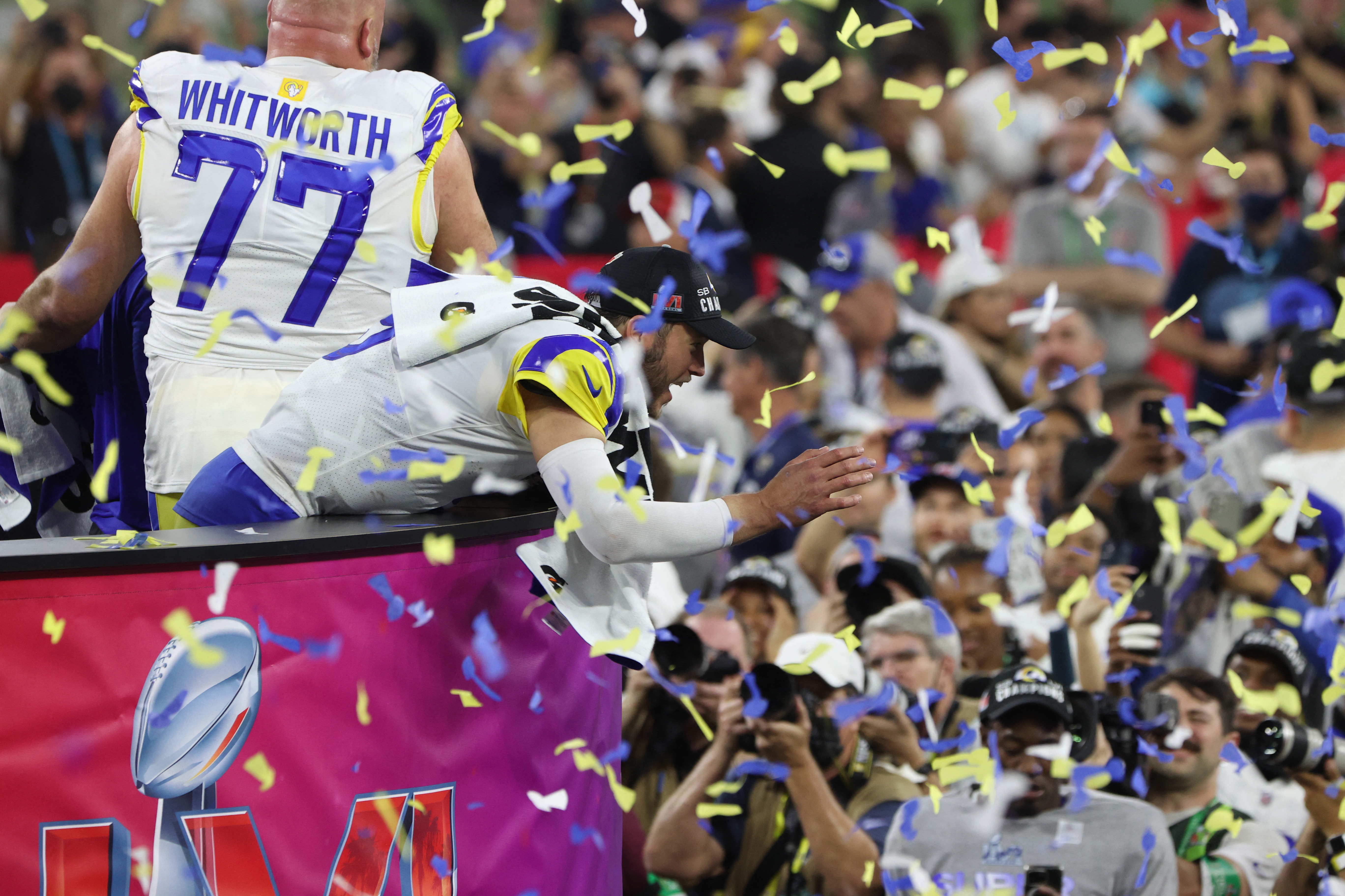 Matthew Stafford of the Los Angeles Rams celebrates after winning the Super Bowl LVI at SoFi Stadium on February 13, 2022 in Inglewood, California [Katelyn Mulcahy/Getty Images via AFP]
