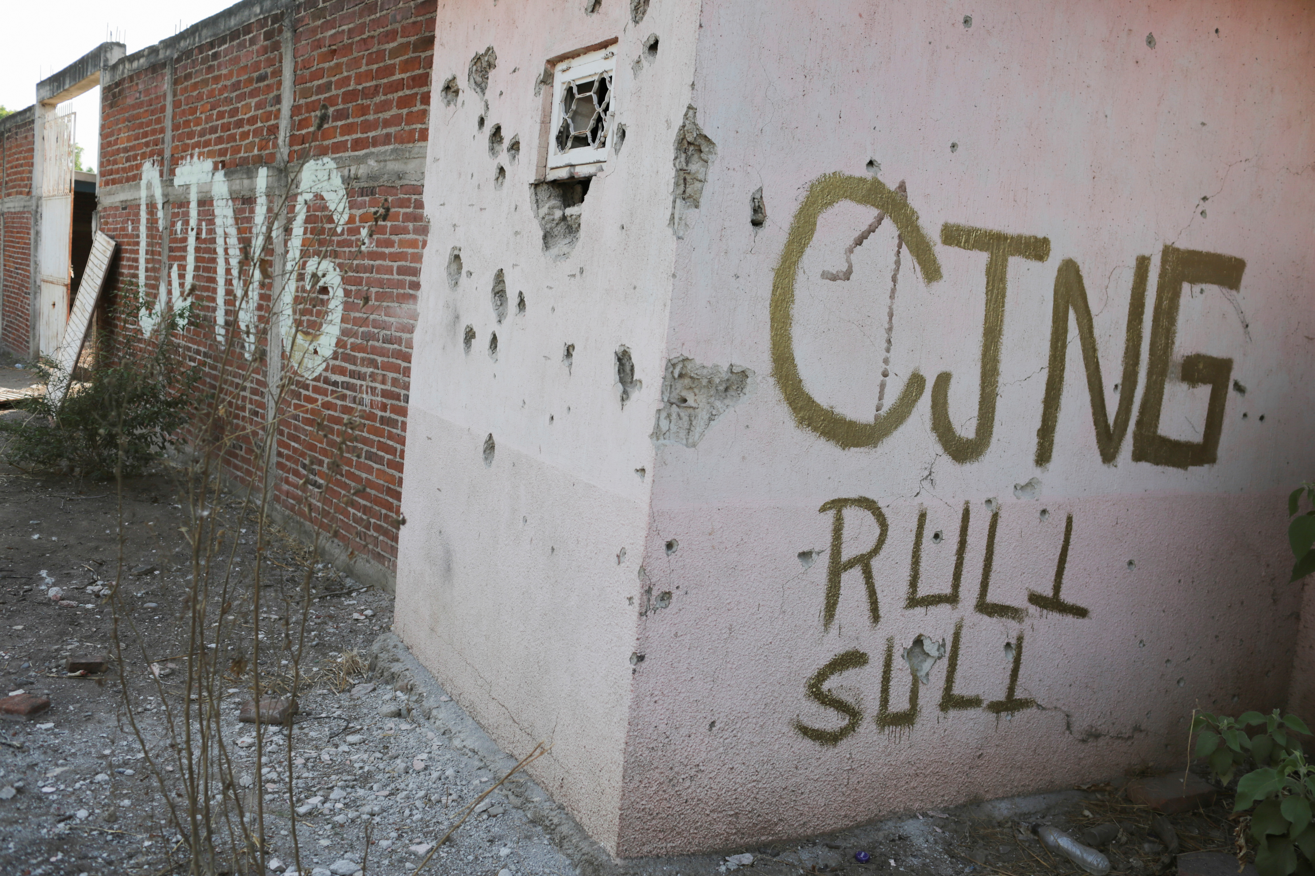 Bullet-riddled building in Michoacan