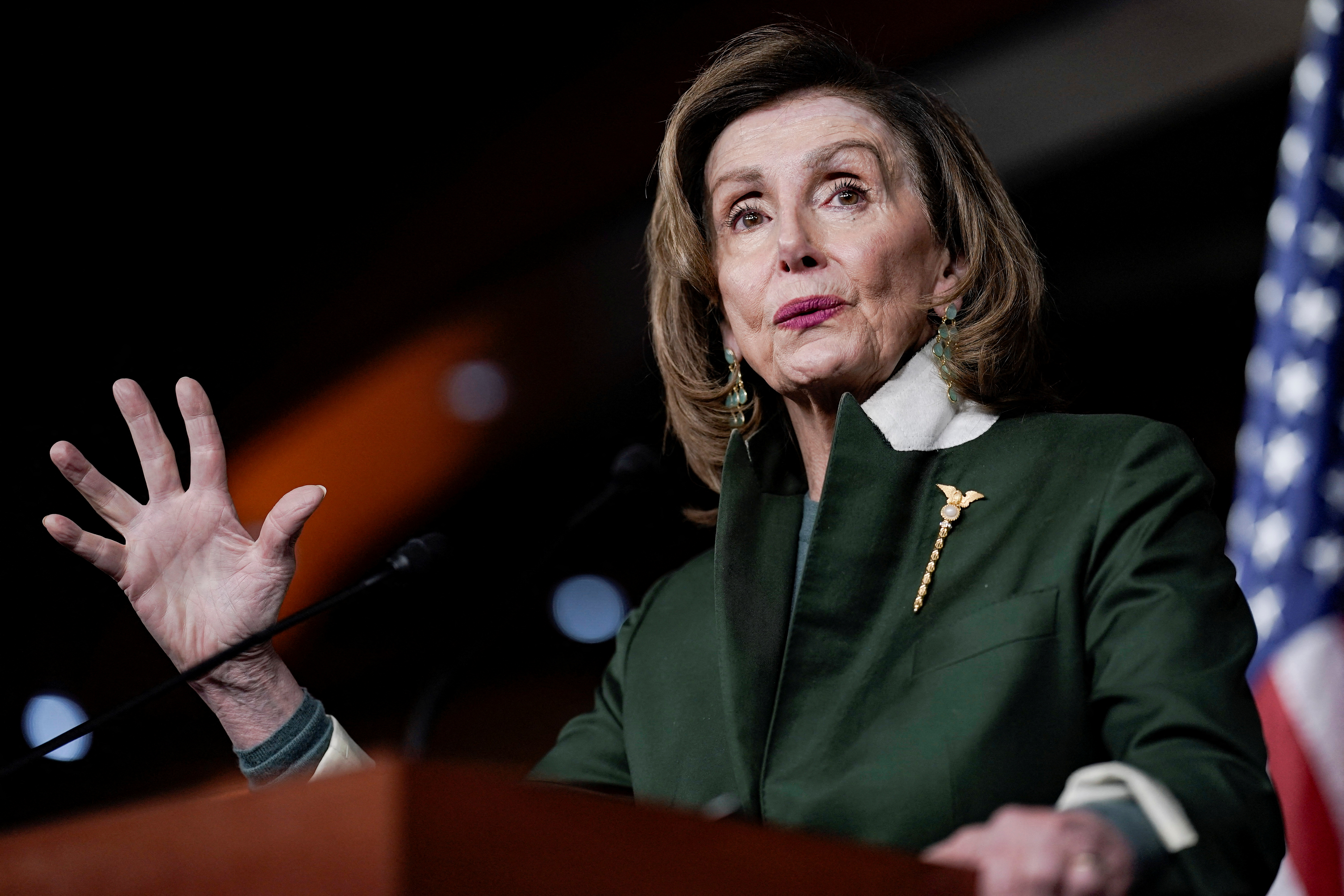 US House Speaker Nancy Pelosi during her weekly news conference on Capitol Hill in Washington, DC.