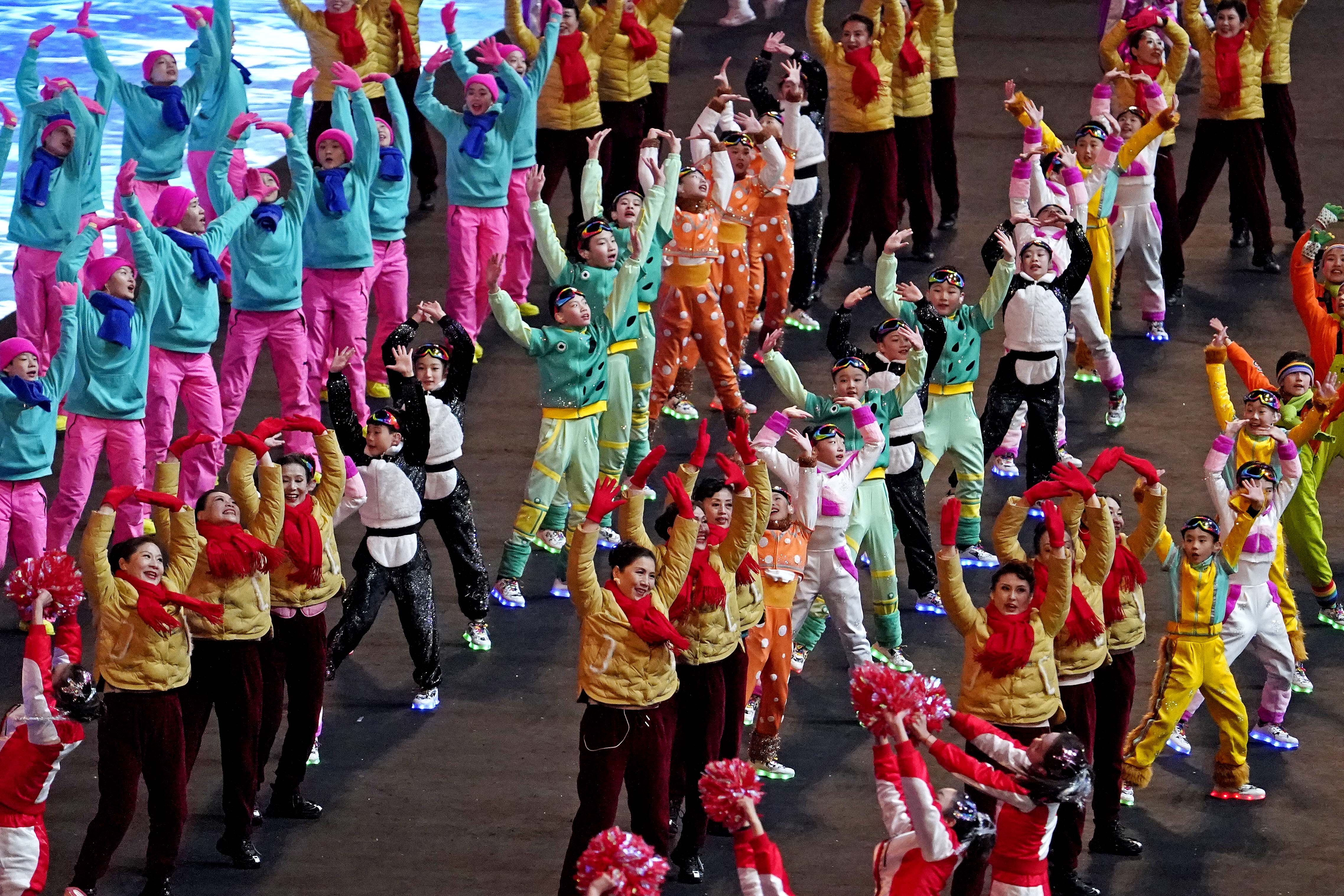 Dancers perform before the Opening Ceremony of the Beijing 2022