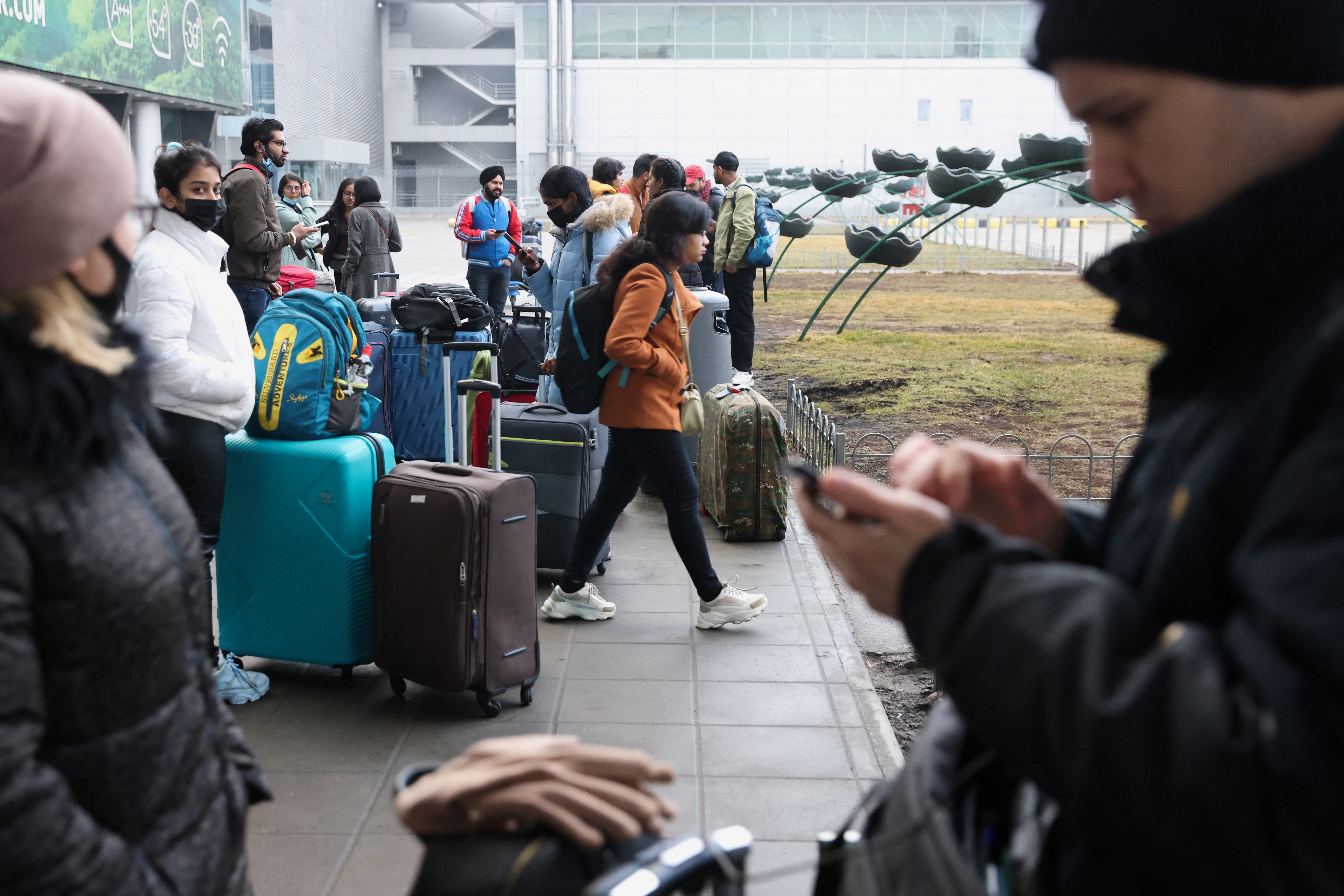 People wait at Kyiv Airport