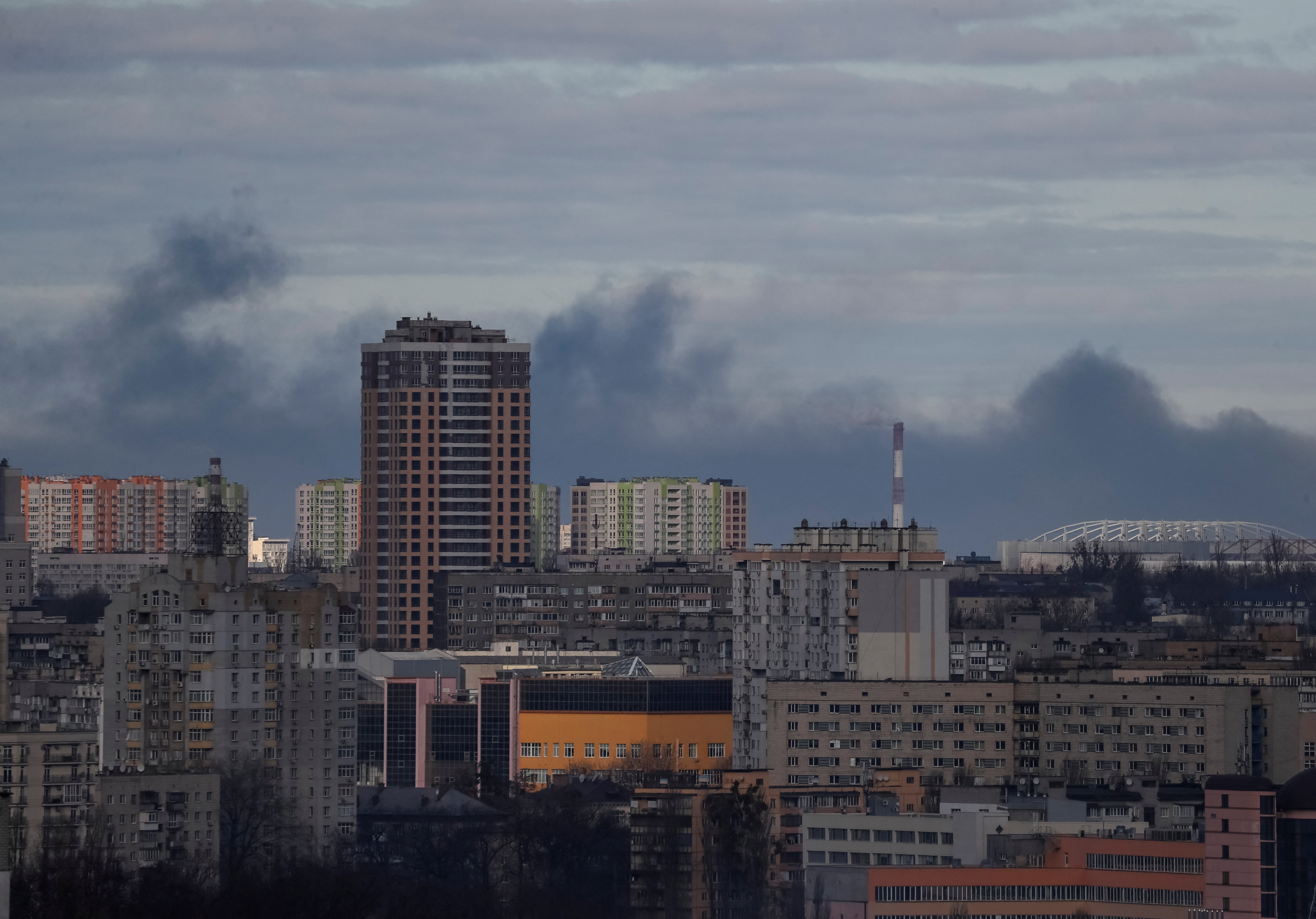 Smoke rises after shelling in Kyiv, Ukraine