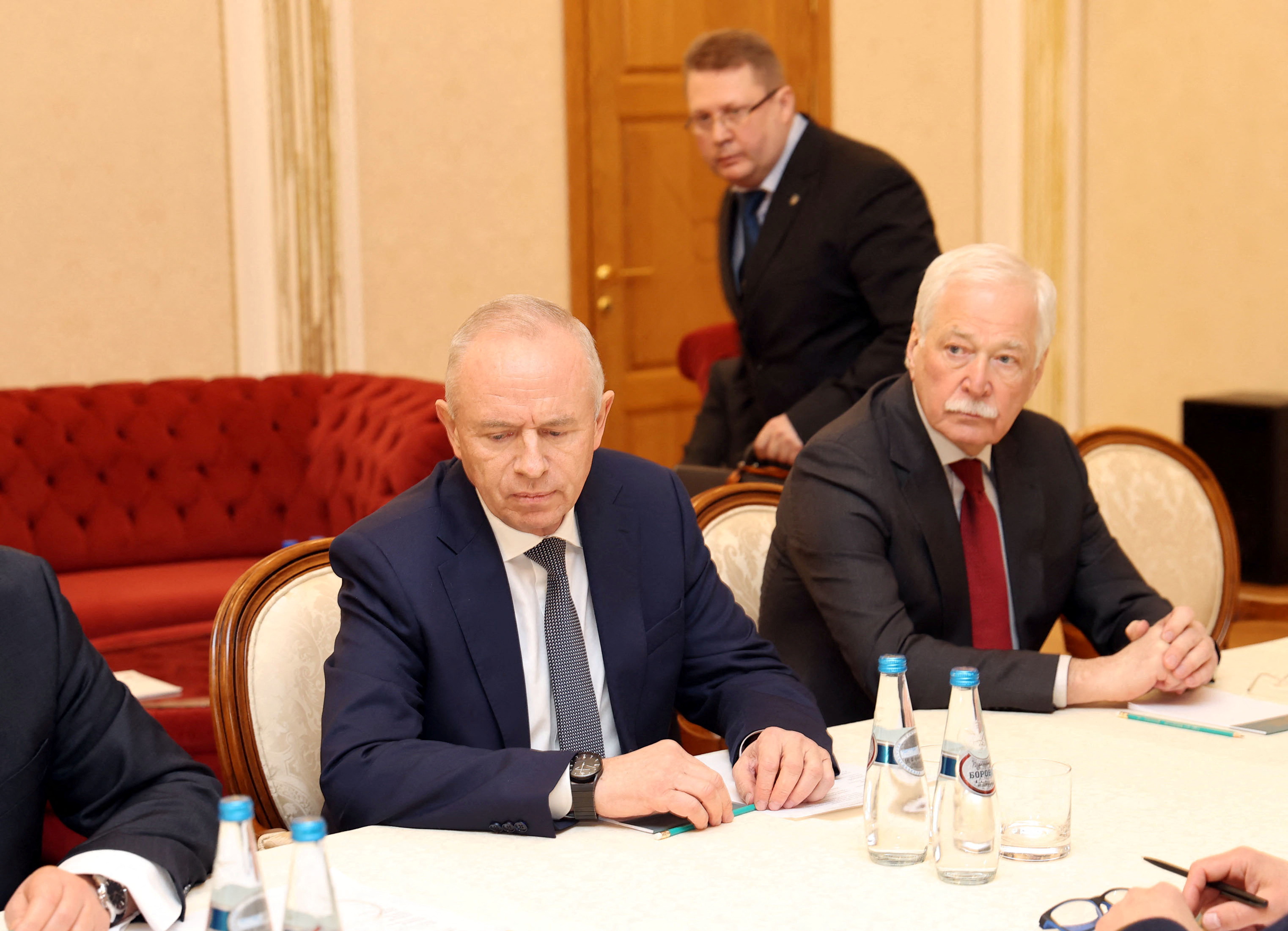 Russian Deputy Defence Minister Colonel General Alexander Fomin (L) and Russian ambassador to Belarus Boris Gryzlov