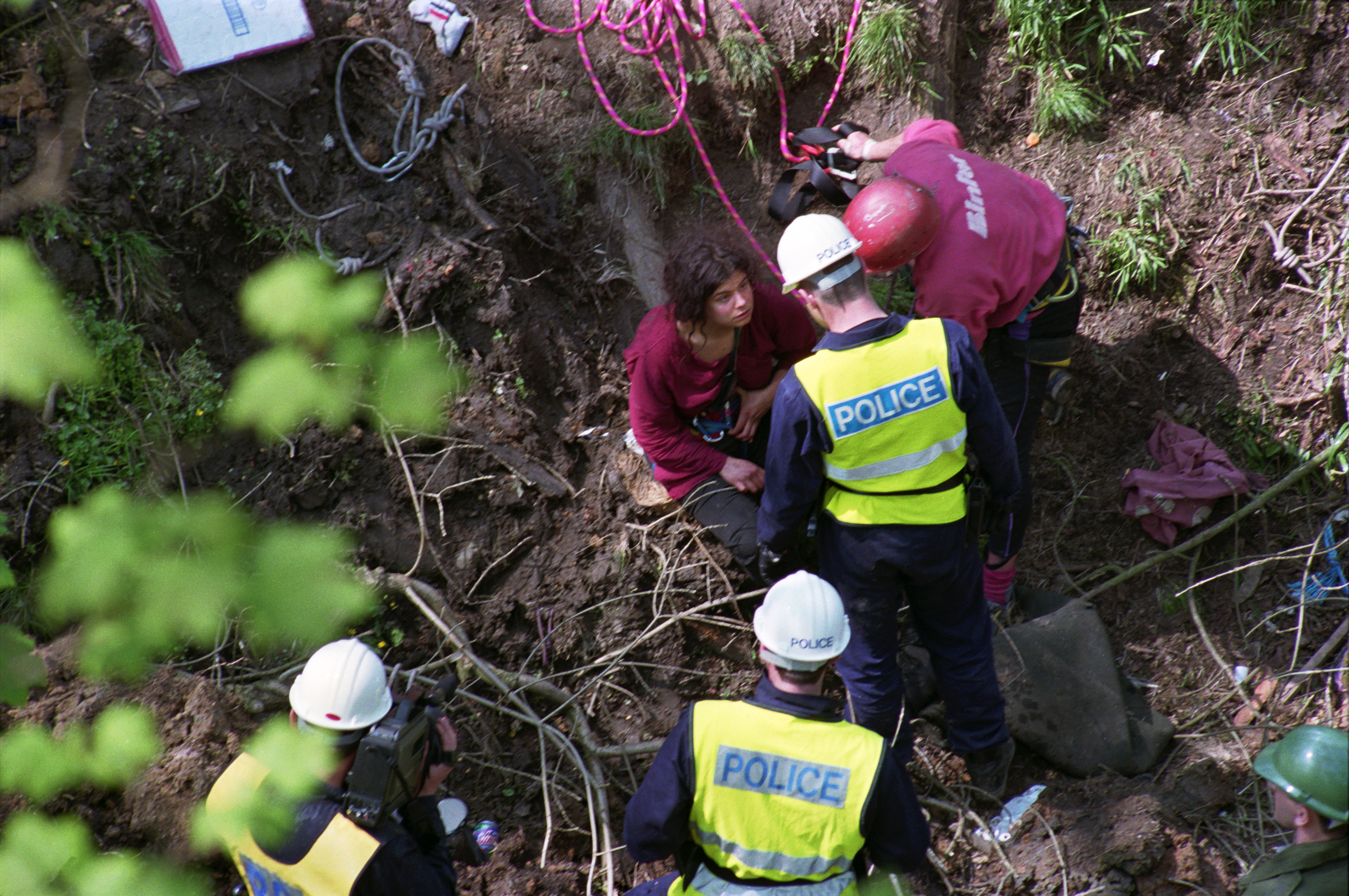 A protestor of the M65 in Stanworth Valley Lancashire, the UK