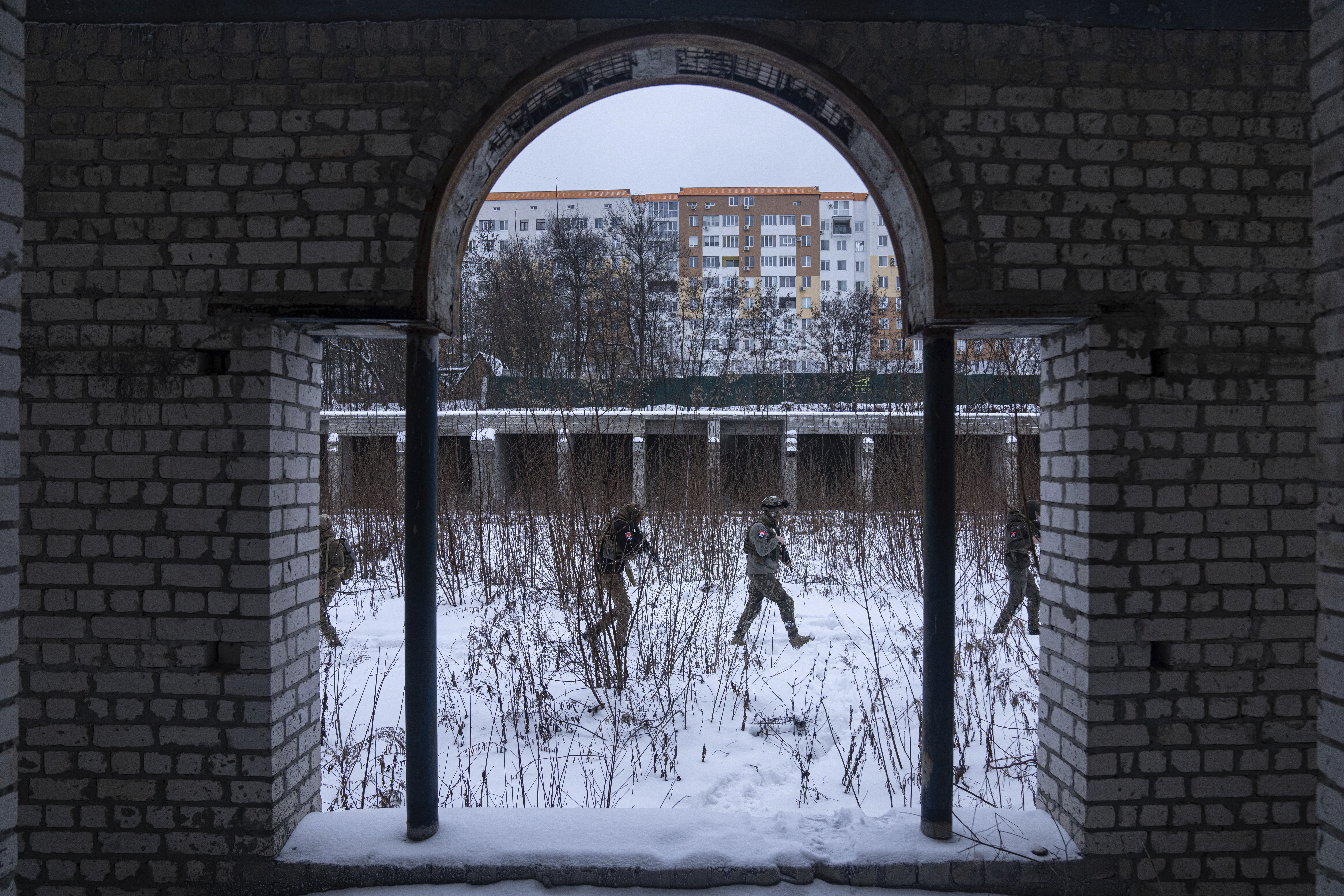 Members of a Ukrainian far-right group train in Kharkiv