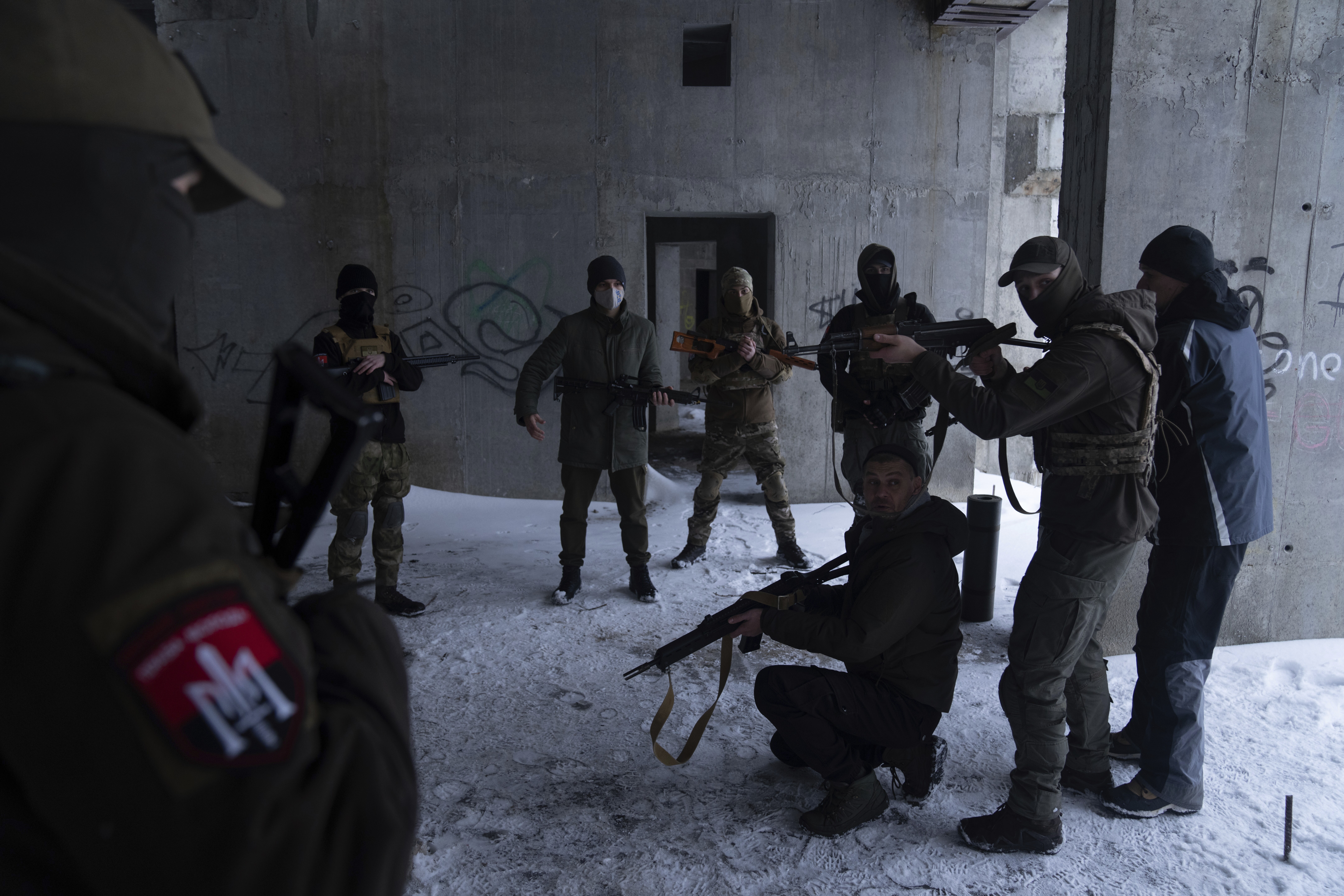 Members of a Ukrainian far-right group train in Kharkiv