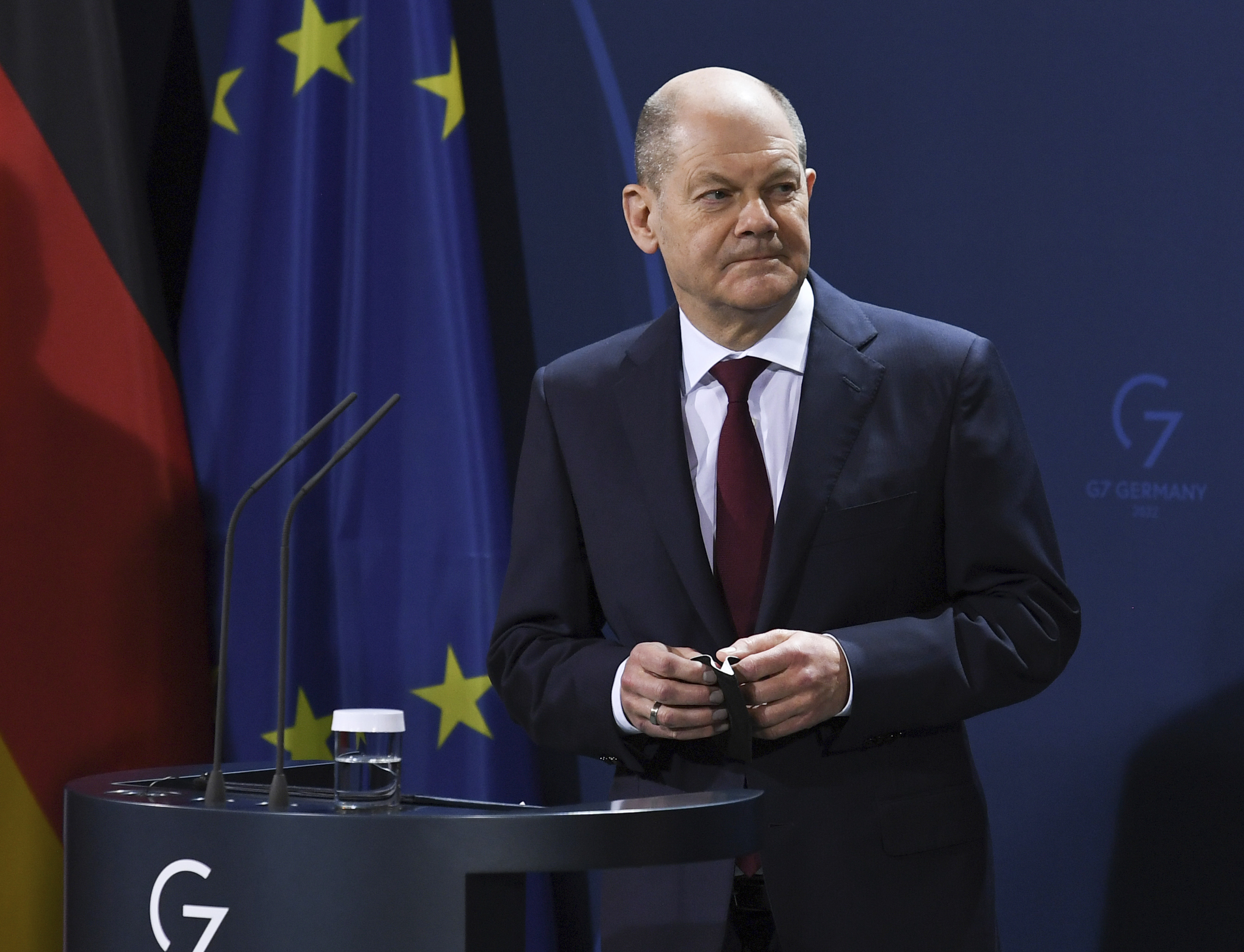 German Chancellor Olaf Scholz attends a press conference with the leaders of the three Baltic states