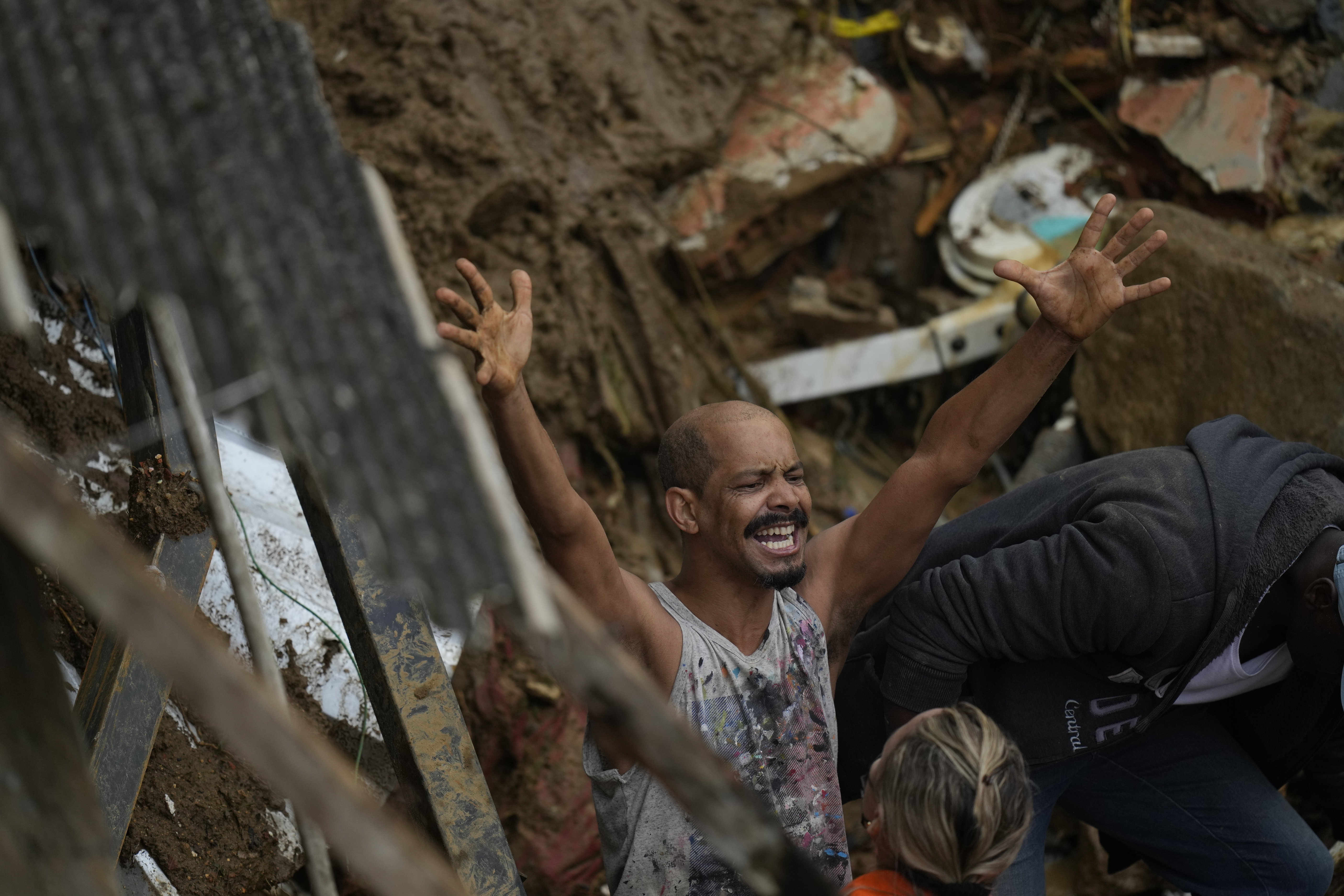 Man screaming while searching for survivors