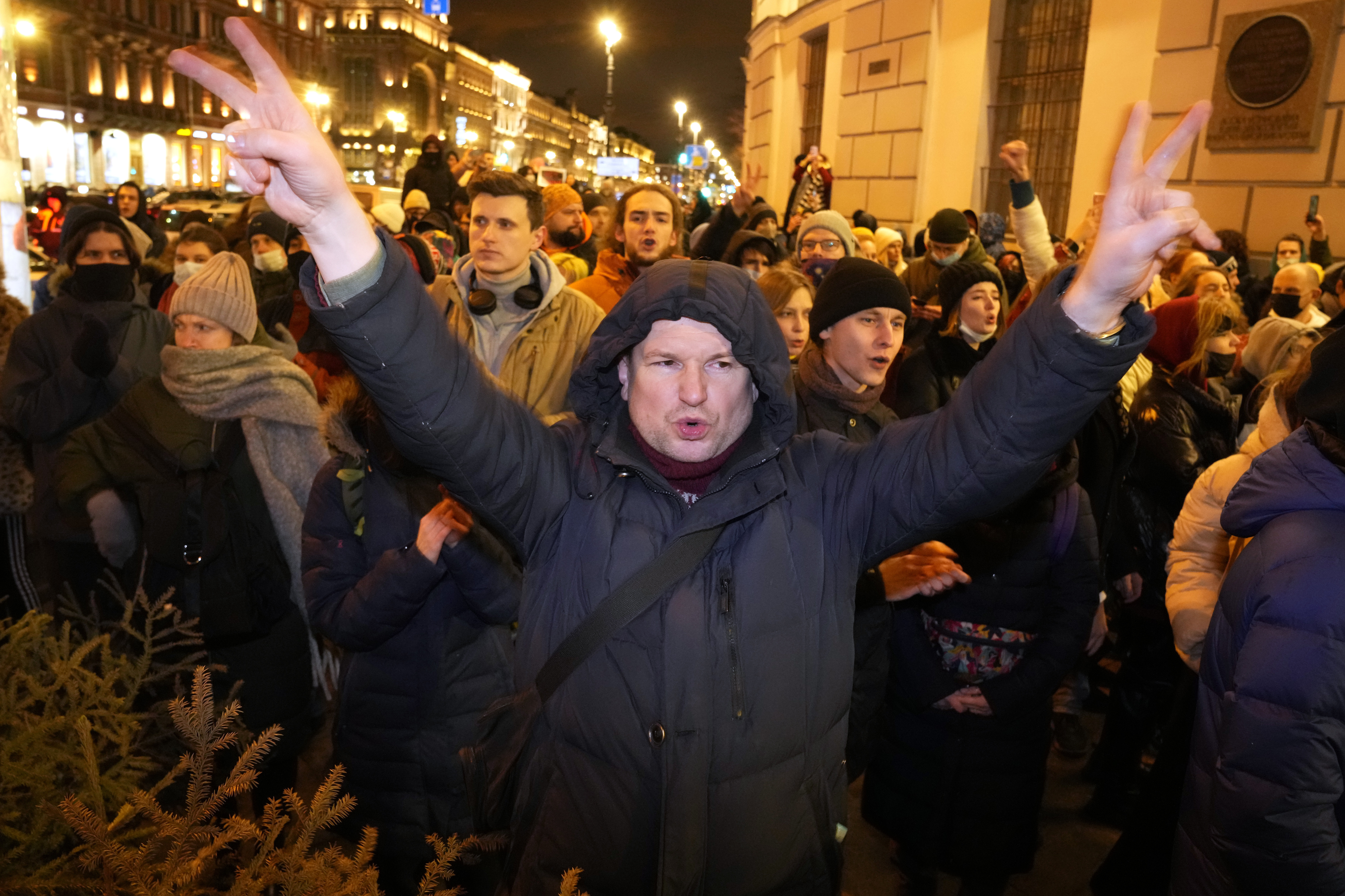 Demonstrators shout slogans in St. Petersburg