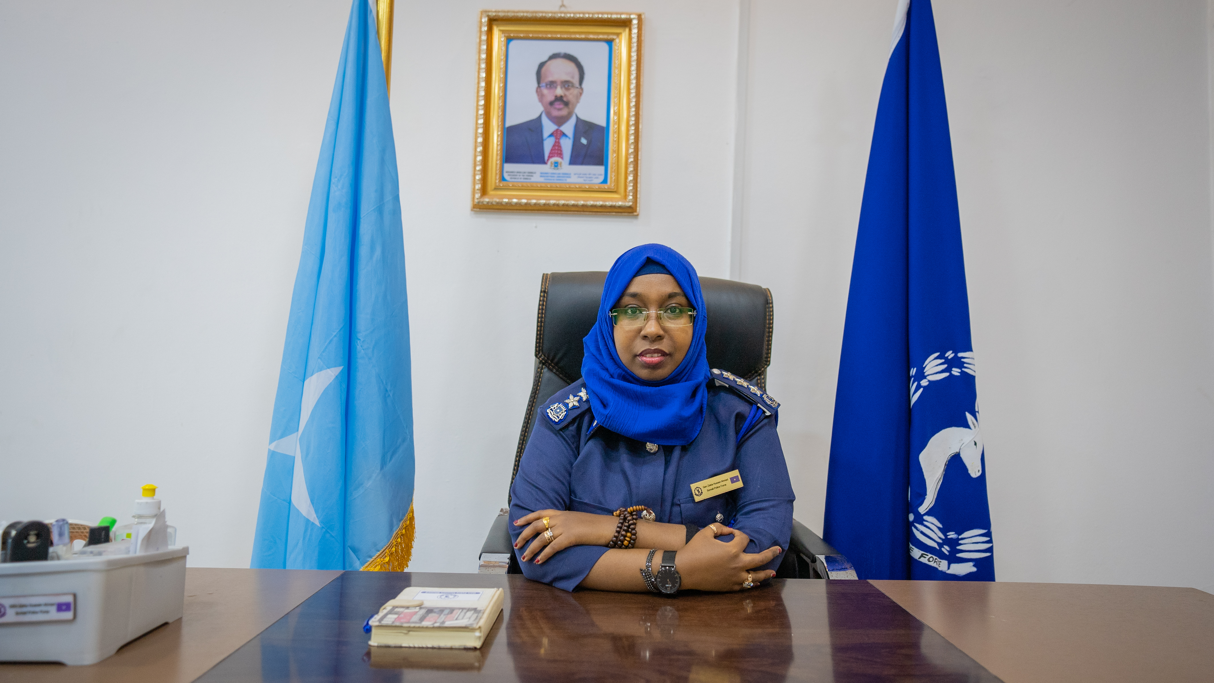Somali Deputy Police Commissioner Zakia Hussen sits in her office in the capital Mogadishu [File: Mohamud Utaama]