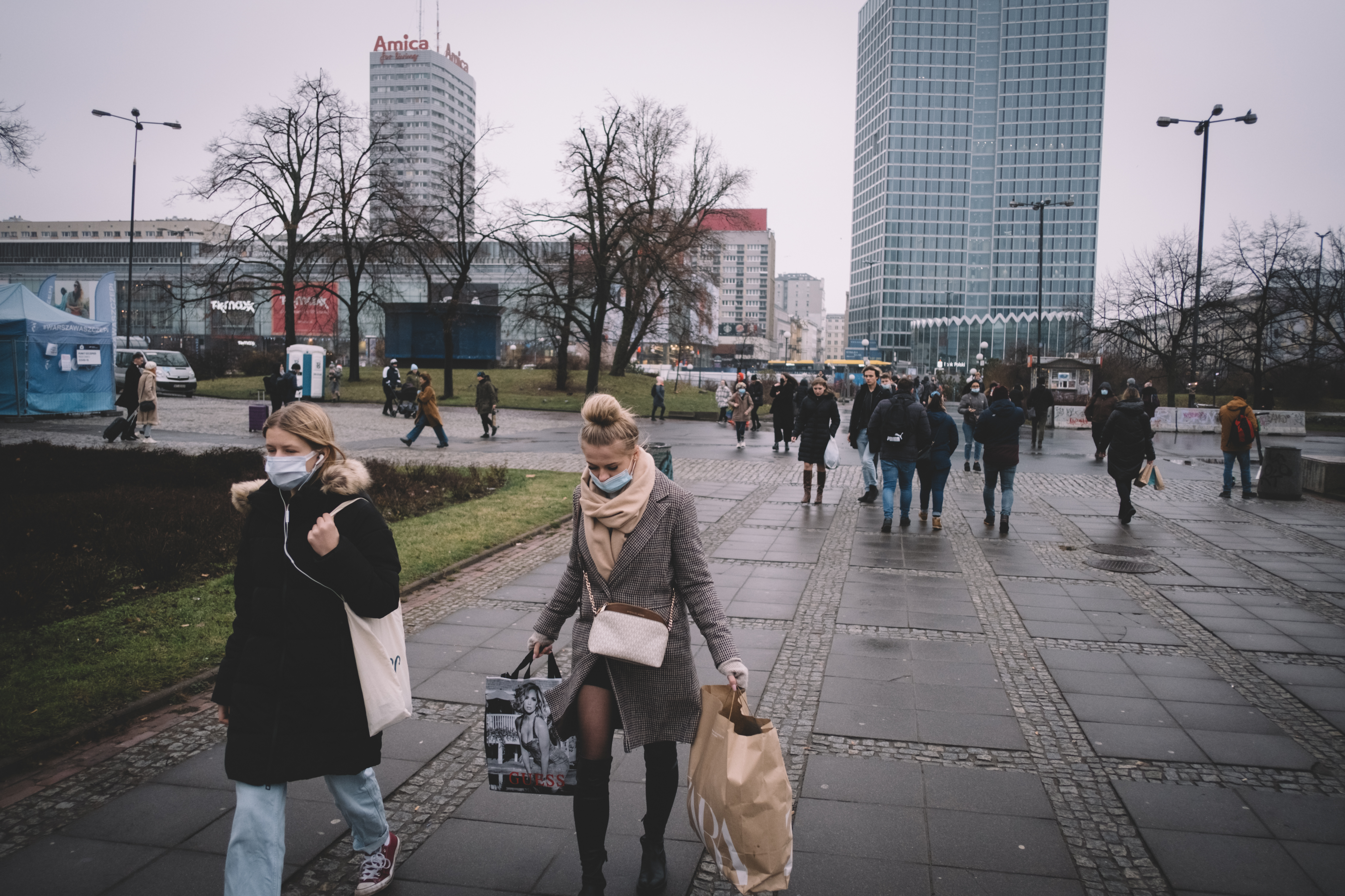 People walk in central Warsaw. In November 2021 in the capital and in many other cities took place huge demonstrations after the death of Iza, a 32 years old woman who perished for septicaemia while waiting for her foetus to die before receiving an abortion