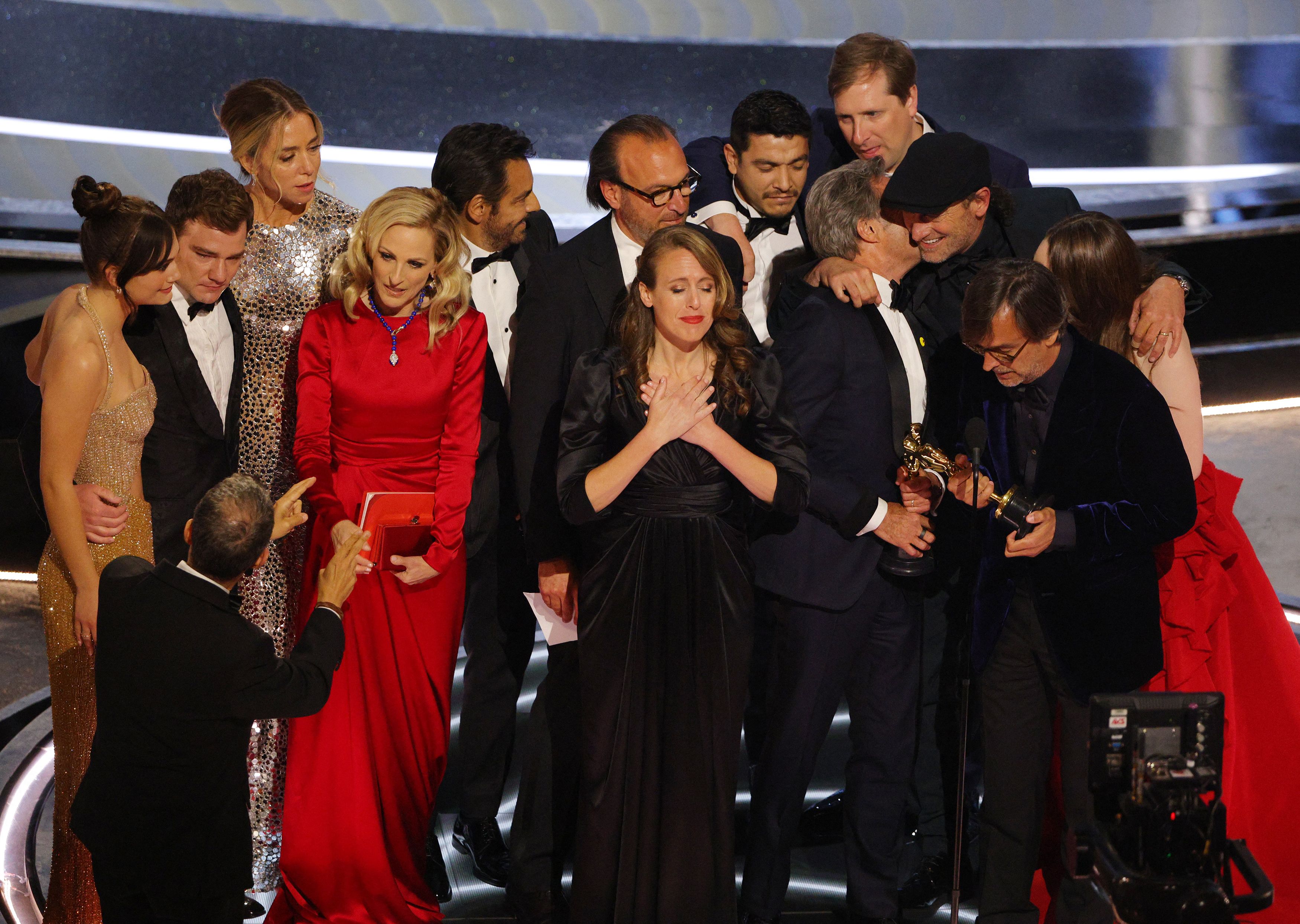 Philippe Rousselet, Fabrice Gianfermi and Patrick Wachsberger win the Oscar for Best Picture for "CODA".