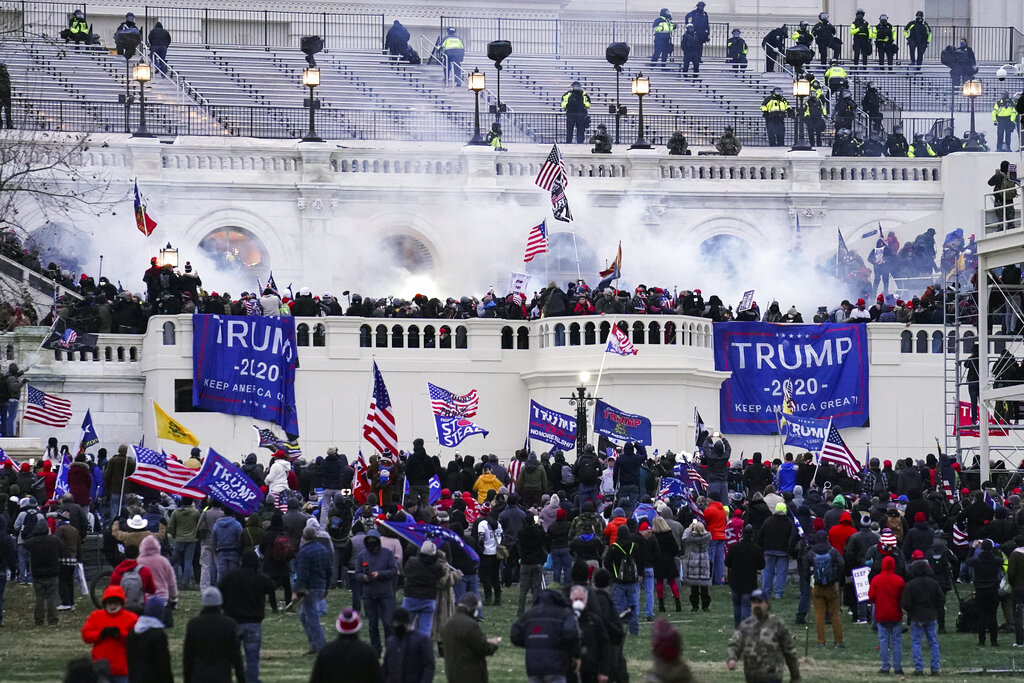Violent insurrectionists, loyal to President Donald Trump, storm the Capitol in Washington on Jan. 6, 2021.