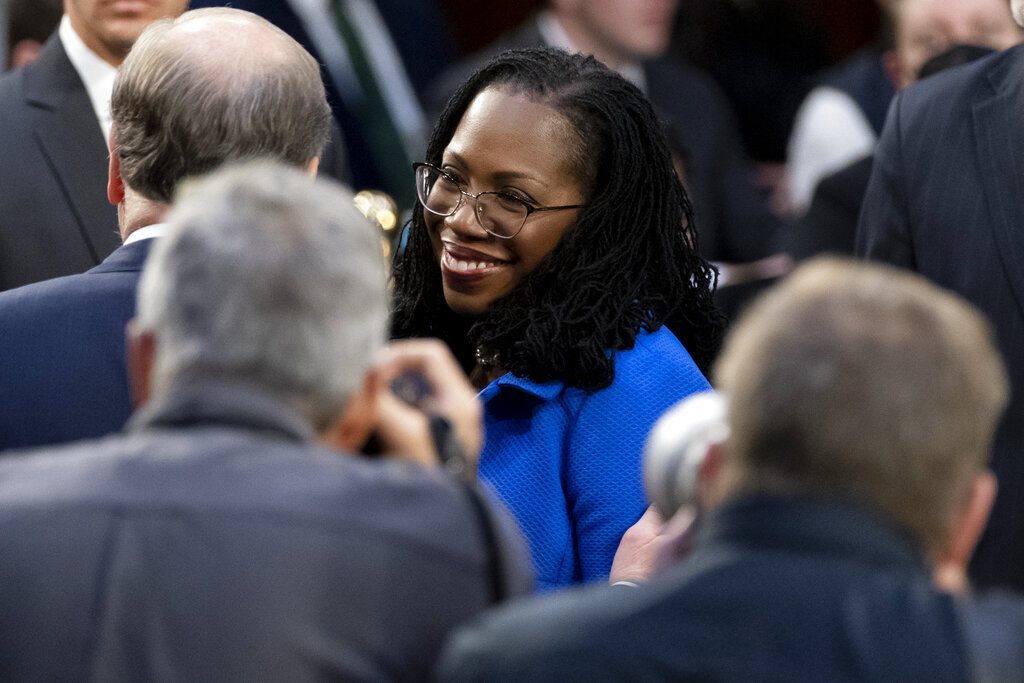 Supreme Court nominee Ketanji Brown Jackson arrives to testify during her Senate Judiciary Committee confirmation hearing on Capitol Hill.