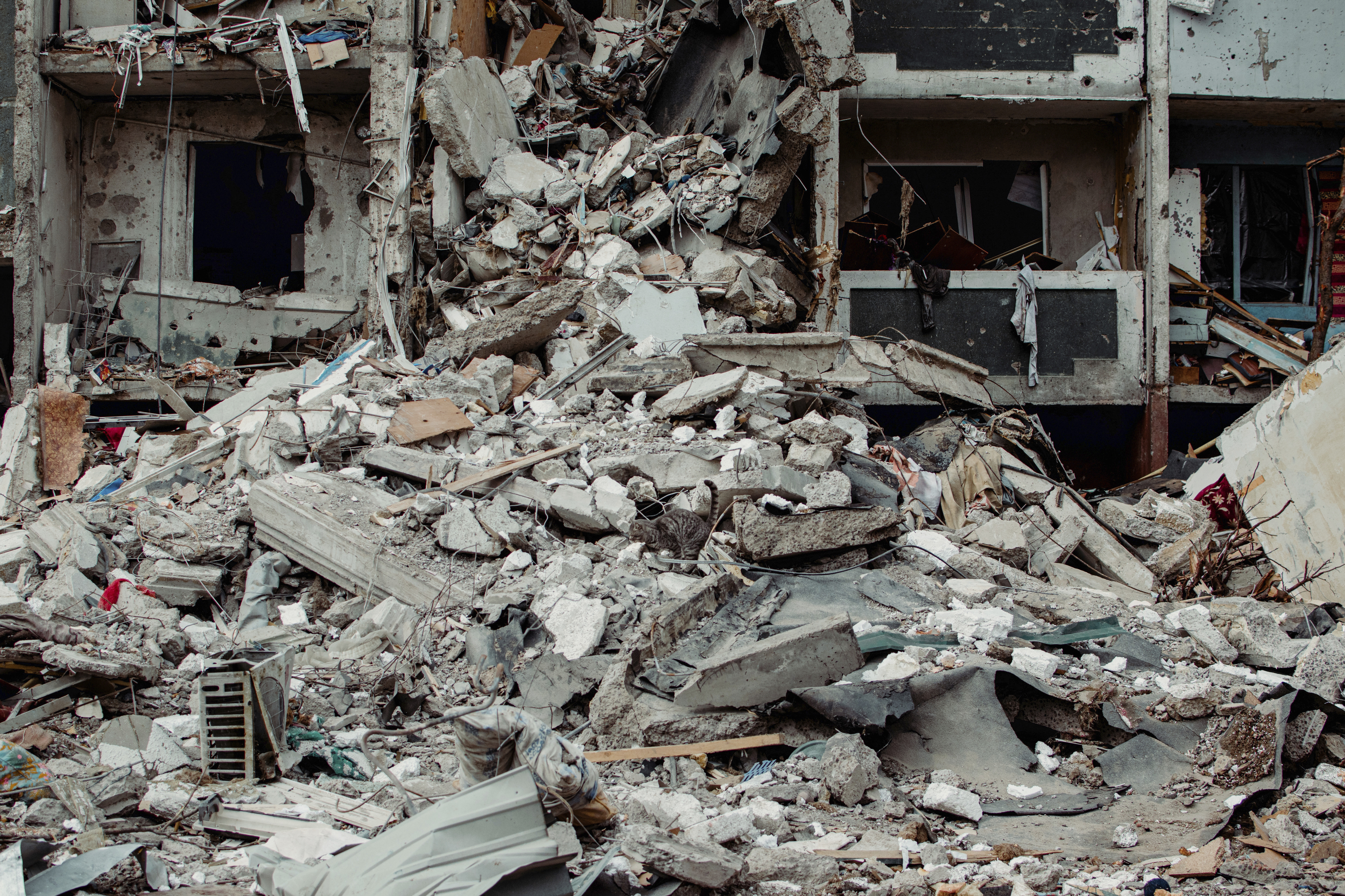 A view of the rubble of a residential building damaged by shelling, in Chernihiv, Ukraine