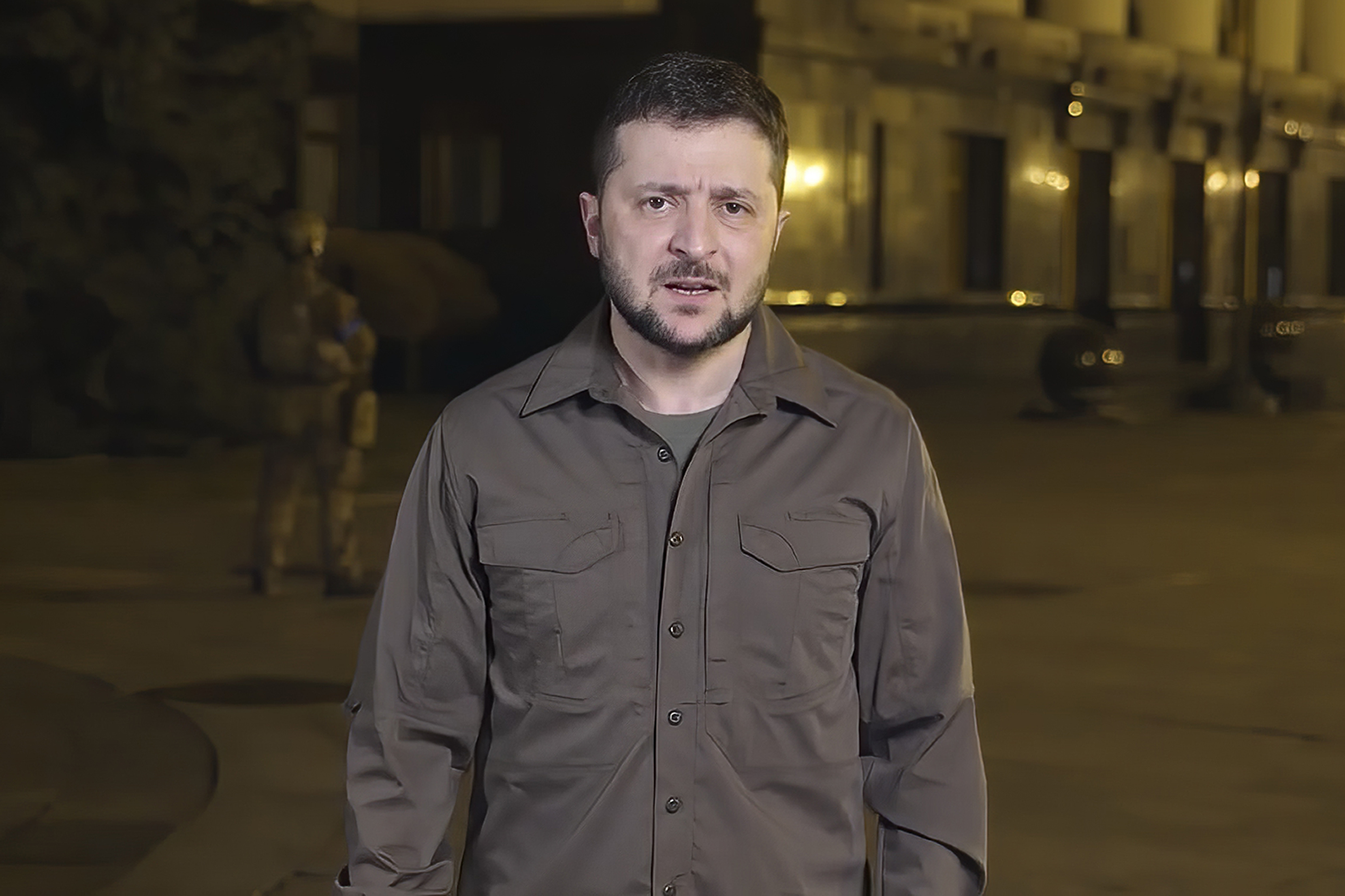 In this image from video provided by the Ukrainian Presidential Press Office, Ukrainian President Volodymyr Zelenskyy speaks from Kyiv, Ukraine, Wednesday night, March 30, 2022. 