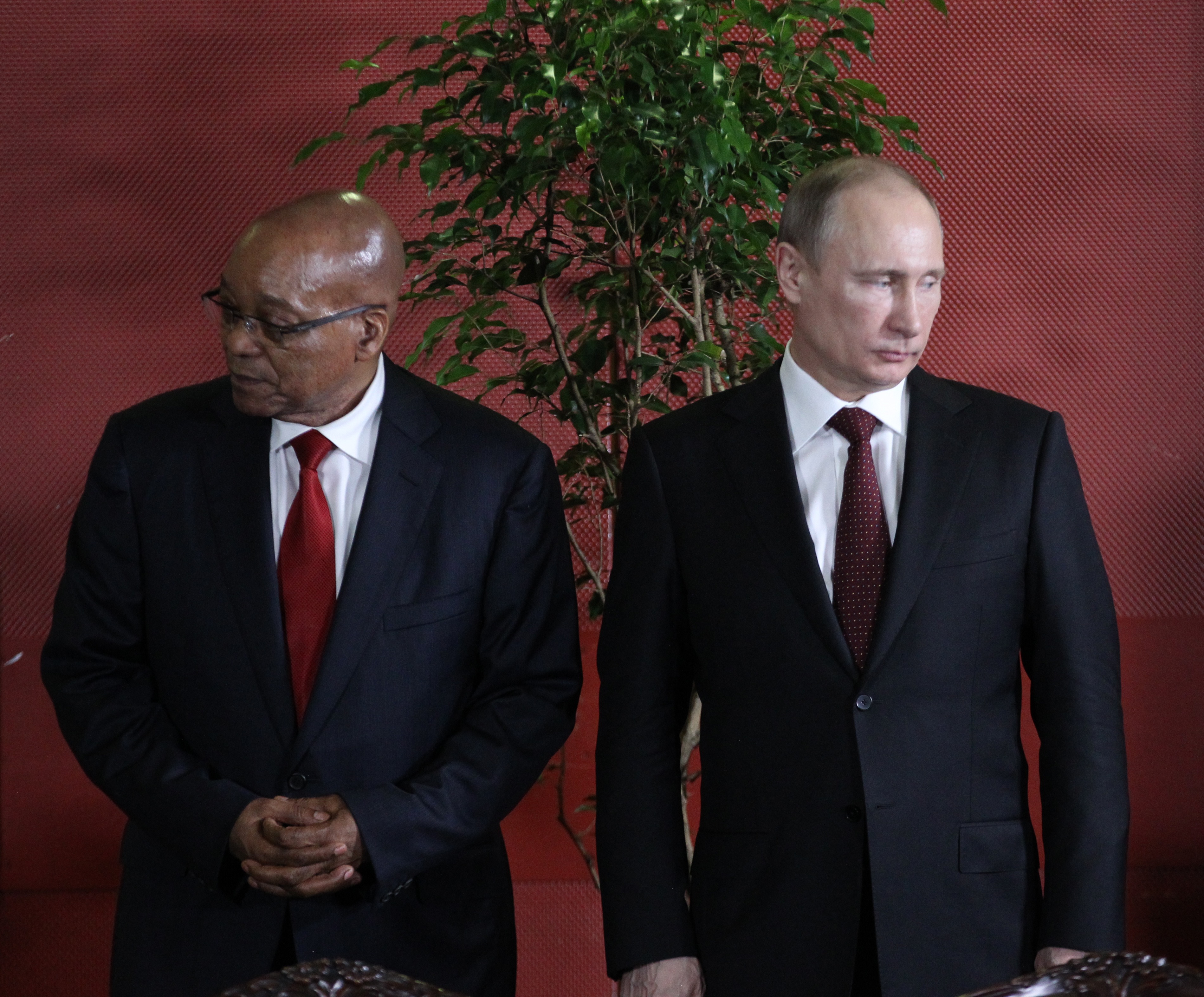 Putin and Zuma are seen at a meeting together in 2013
