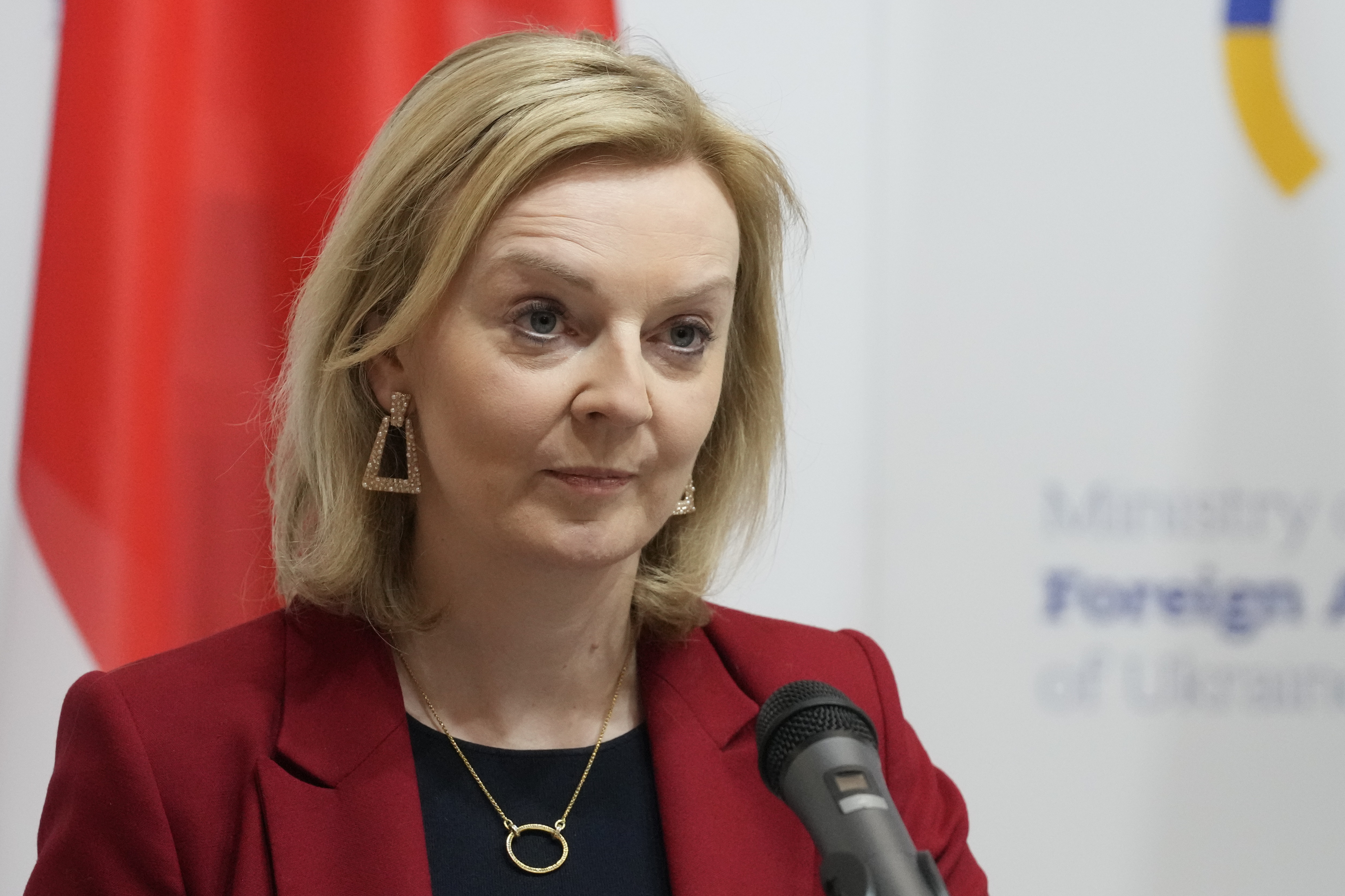 British Foreign Secretary Liz Truss attends a joint news conference