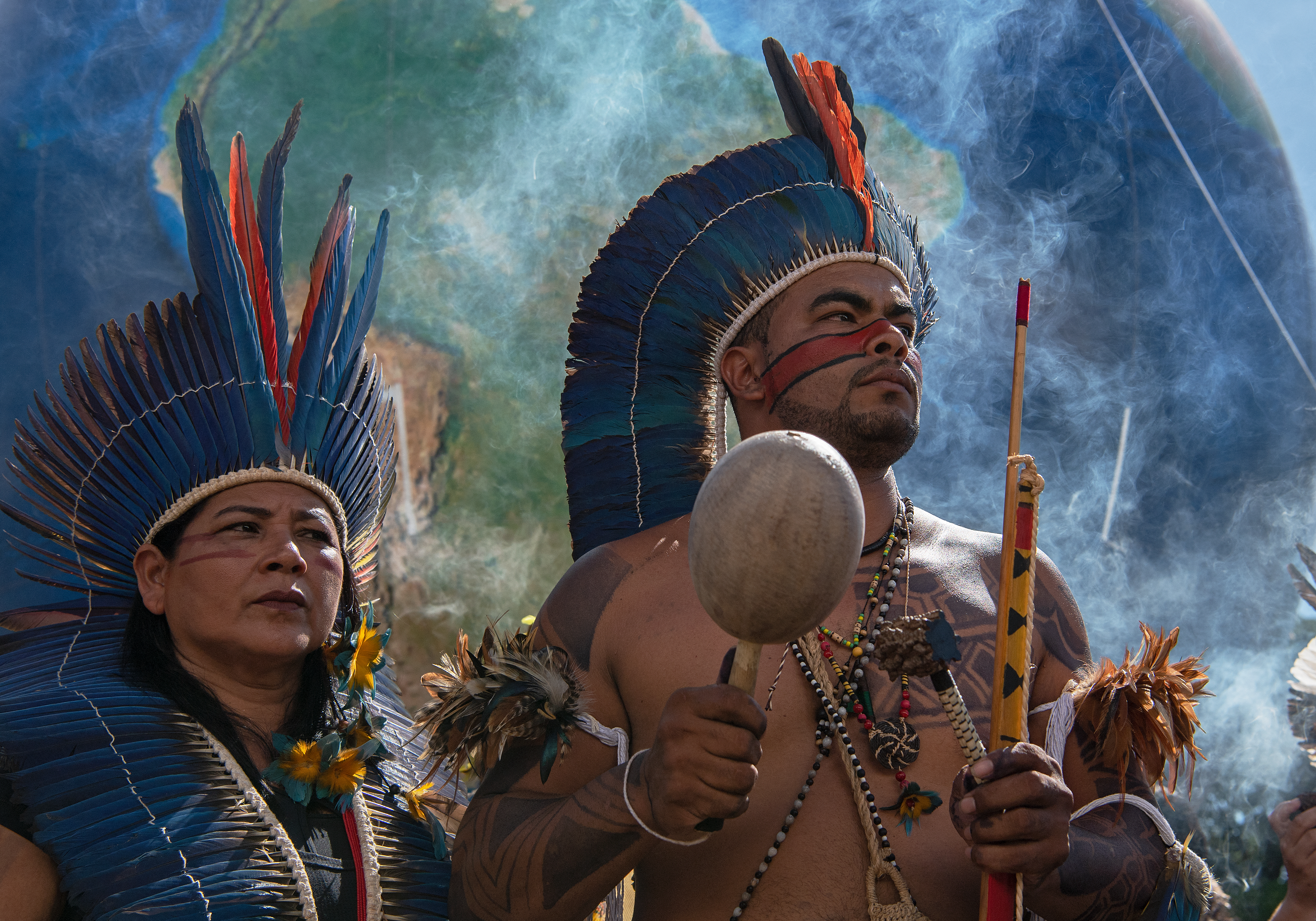 Indigenous people protest on the third day of the Terra Livre Indigenous Camp in Brasilia