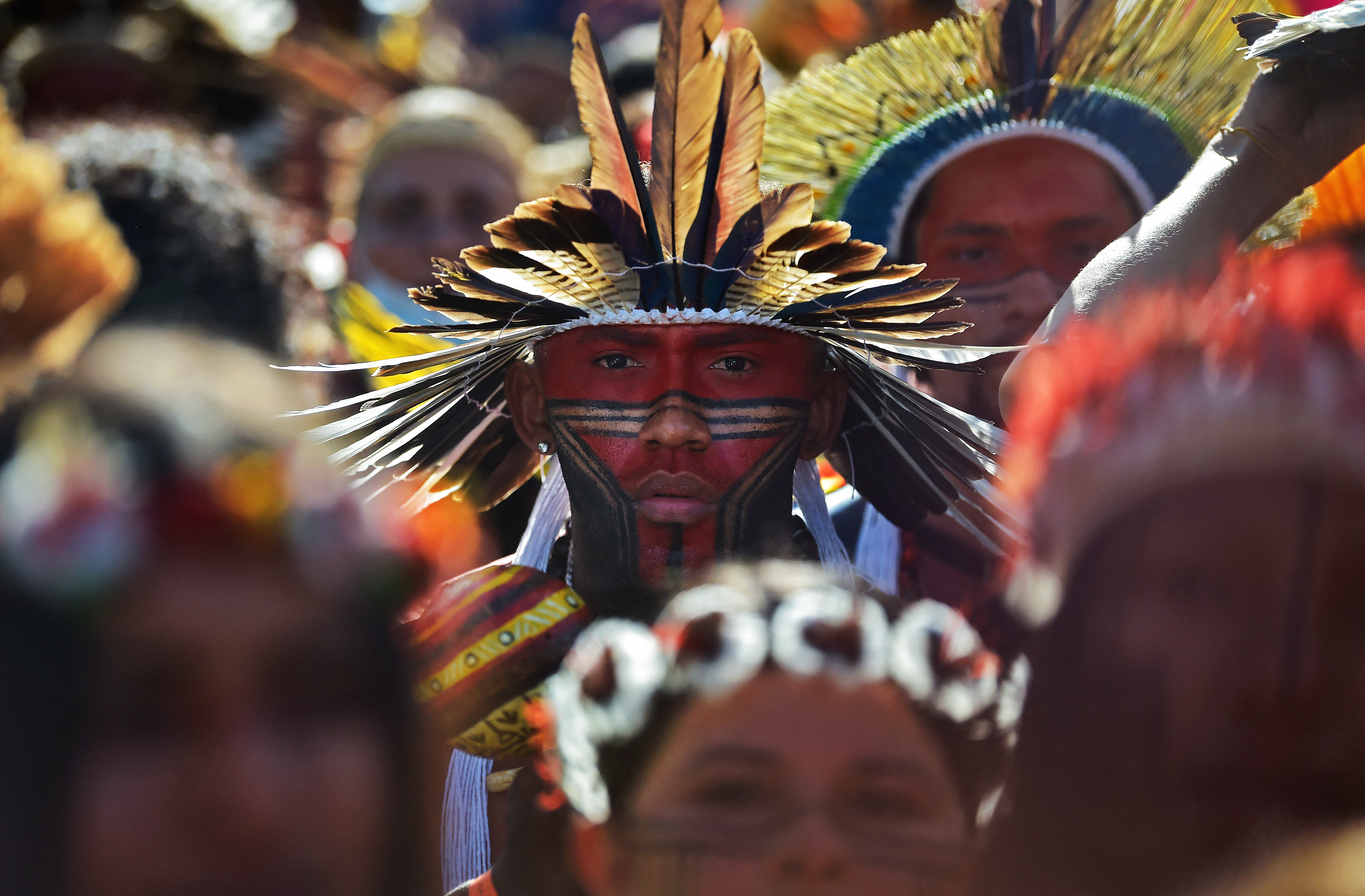 Indigenous demonstrate on the third day of the Terra Livre Indigenous Camp