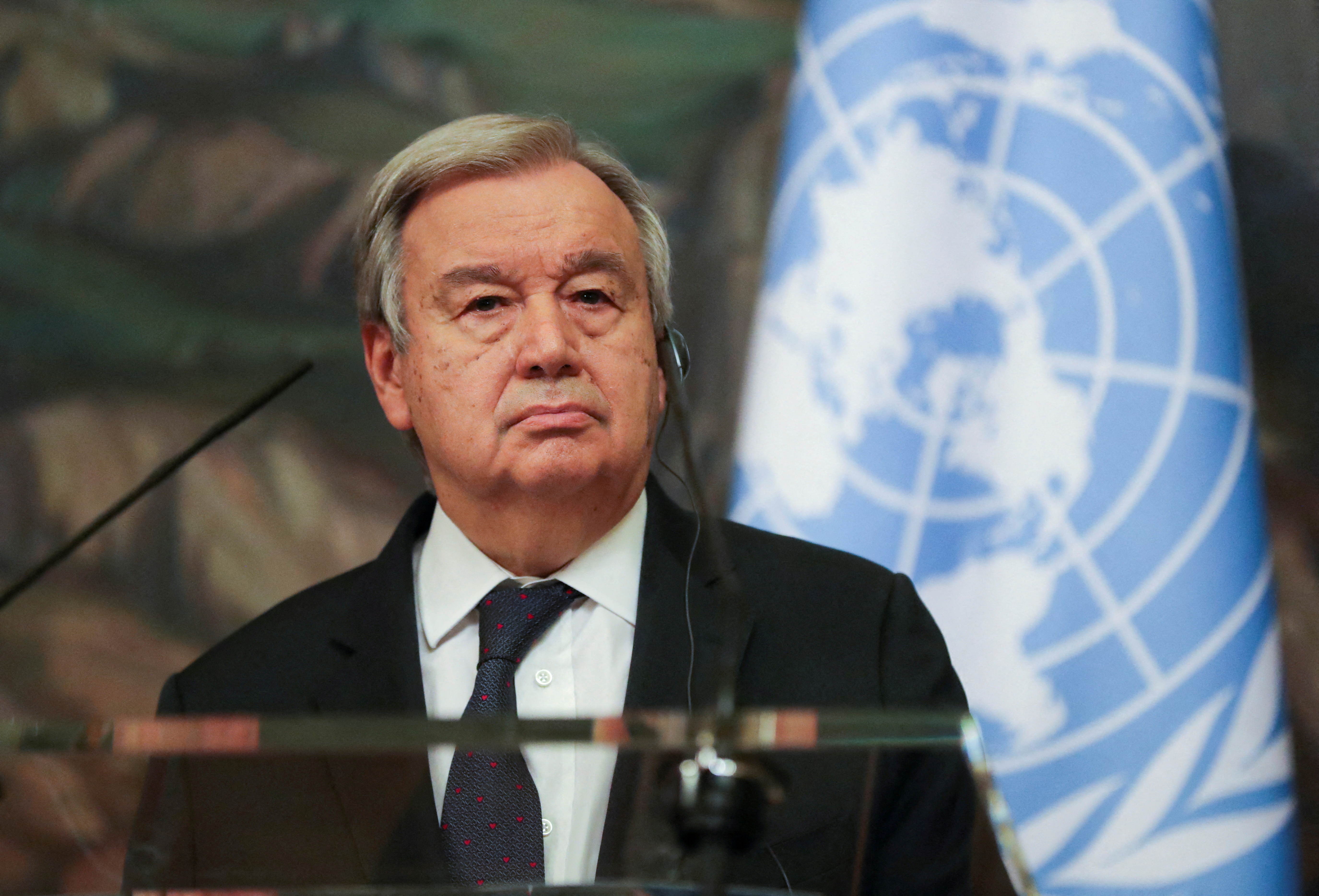 UN Secretary-General Antonio Guterres attends a news conference
