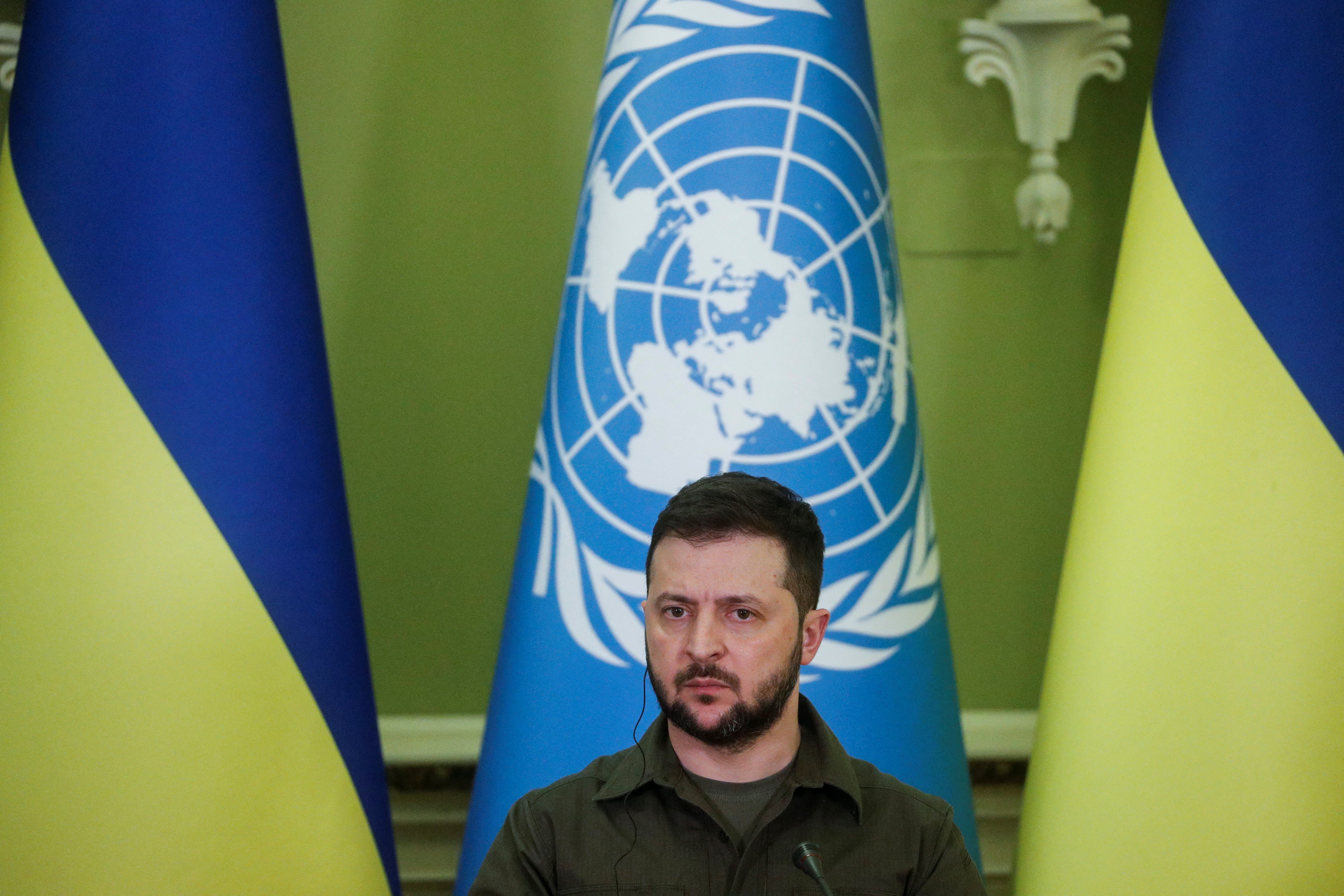 Volodymyr Zelenskyy at a news conference.