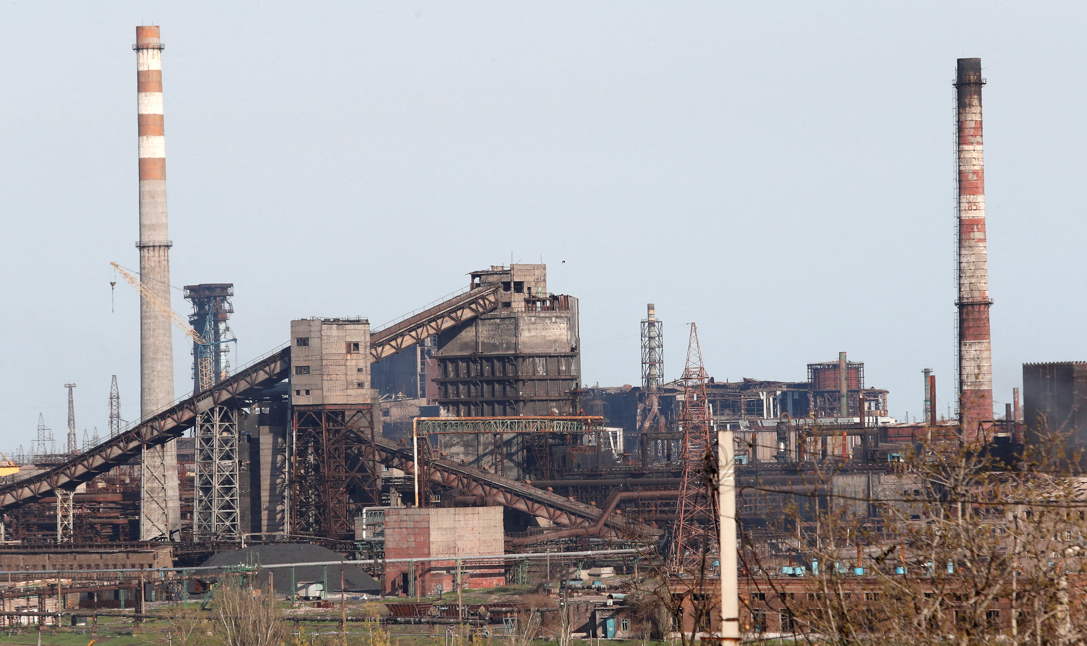 A view shows the Azovstal Iron and Steel Works during Ukraine-Russia conflict in the southern port city of Mariupol.