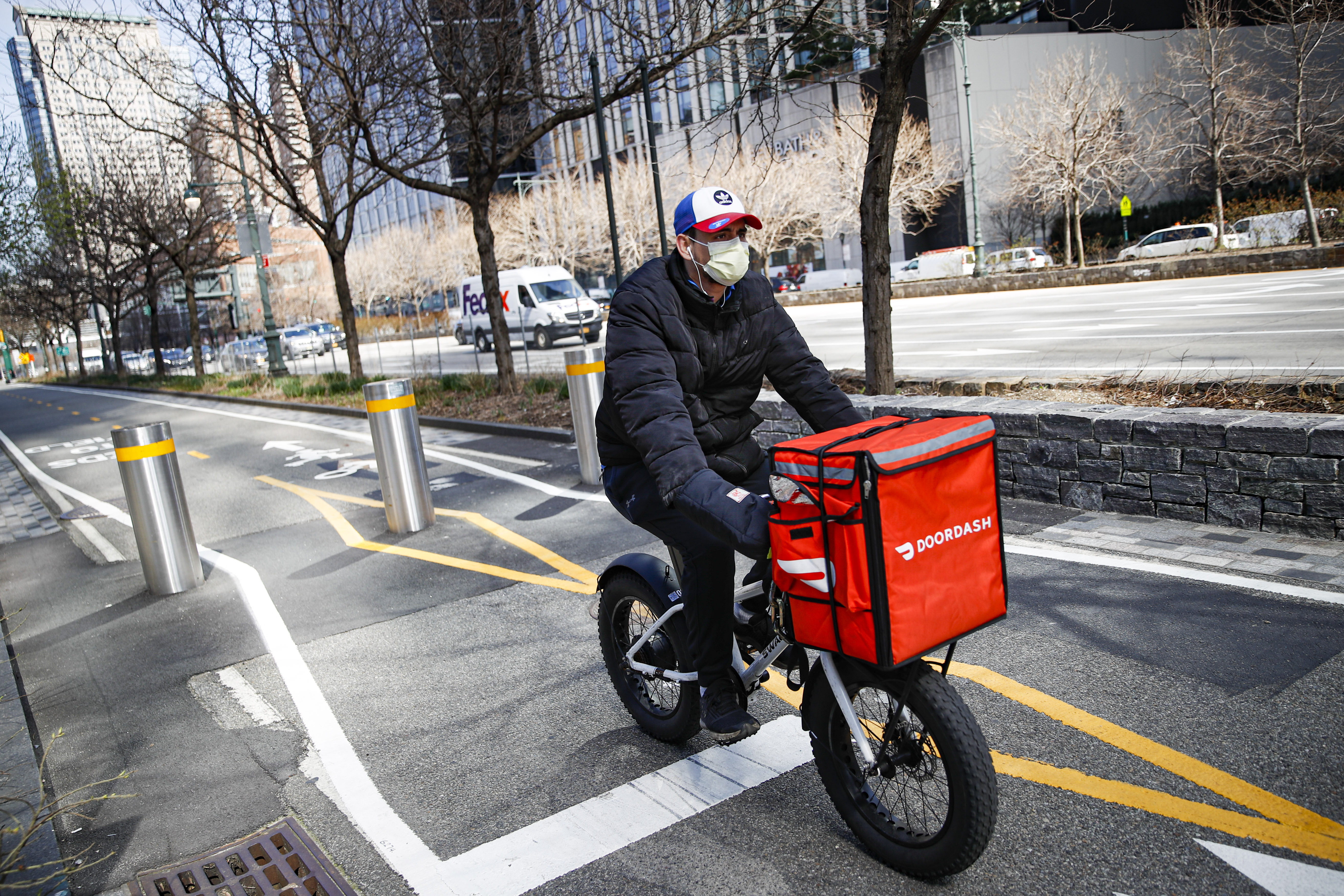 Food delivery man on bicycle