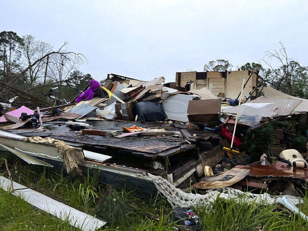 Damage is seen at a house on South Main Street in Pembroke, Ga., 30 miles from Savannah, after a storm passed through the city.