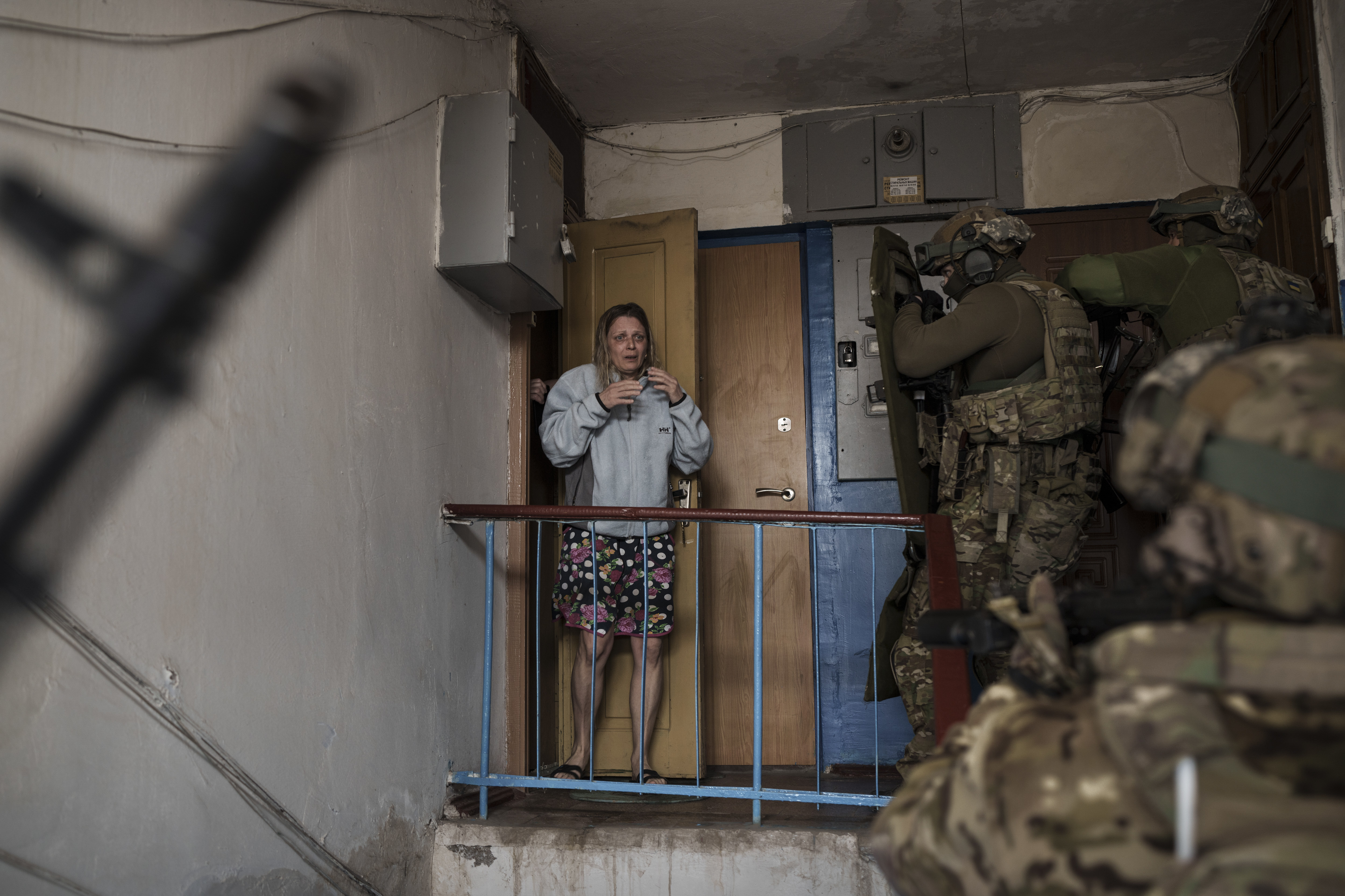 A woman looks as Security Service of Ukraine (SBU)