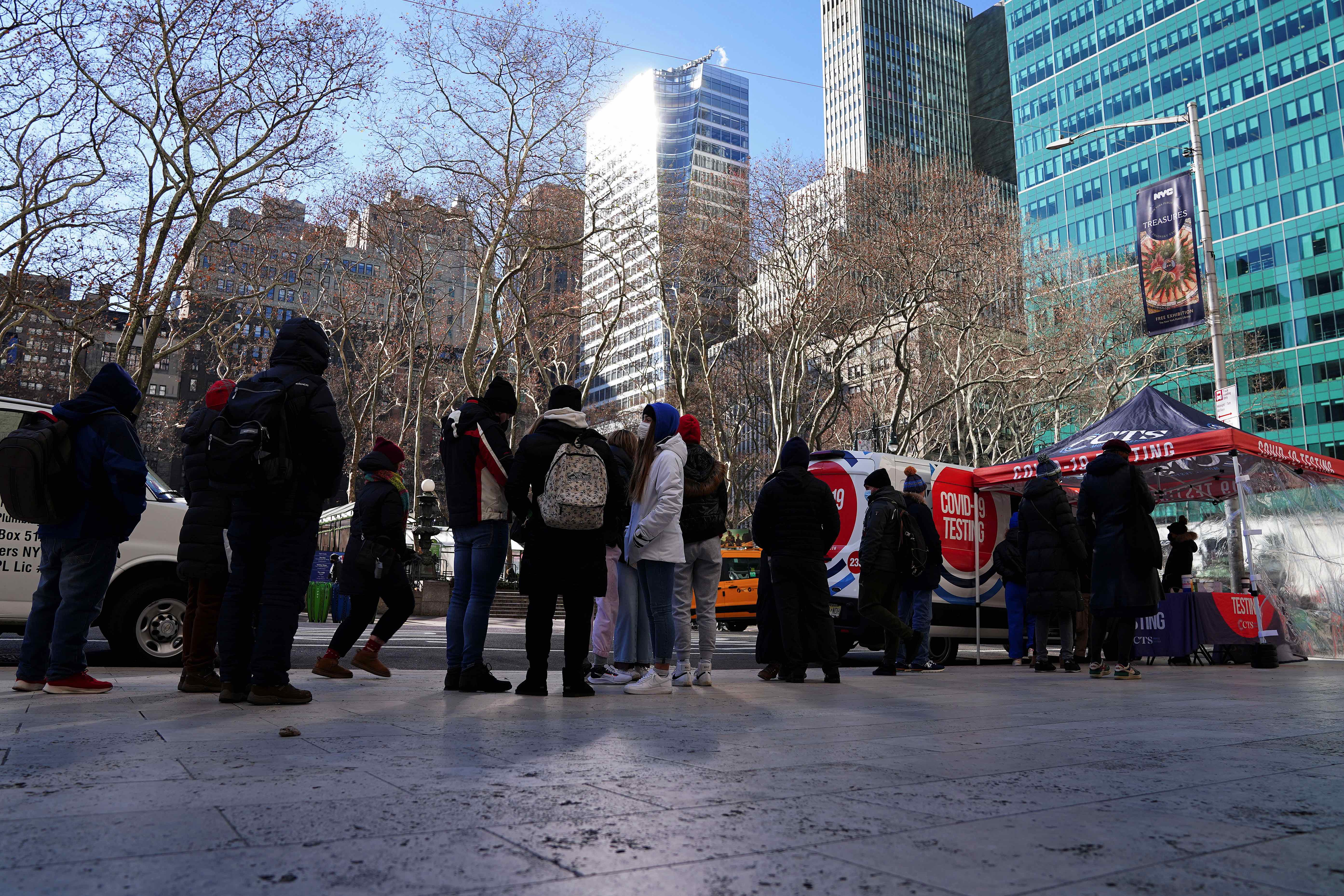 People line up for a COVID-19 test during the coronavirus disease (COVID-19) pandemic in the Manhattan borough of New York City, New York, U.S