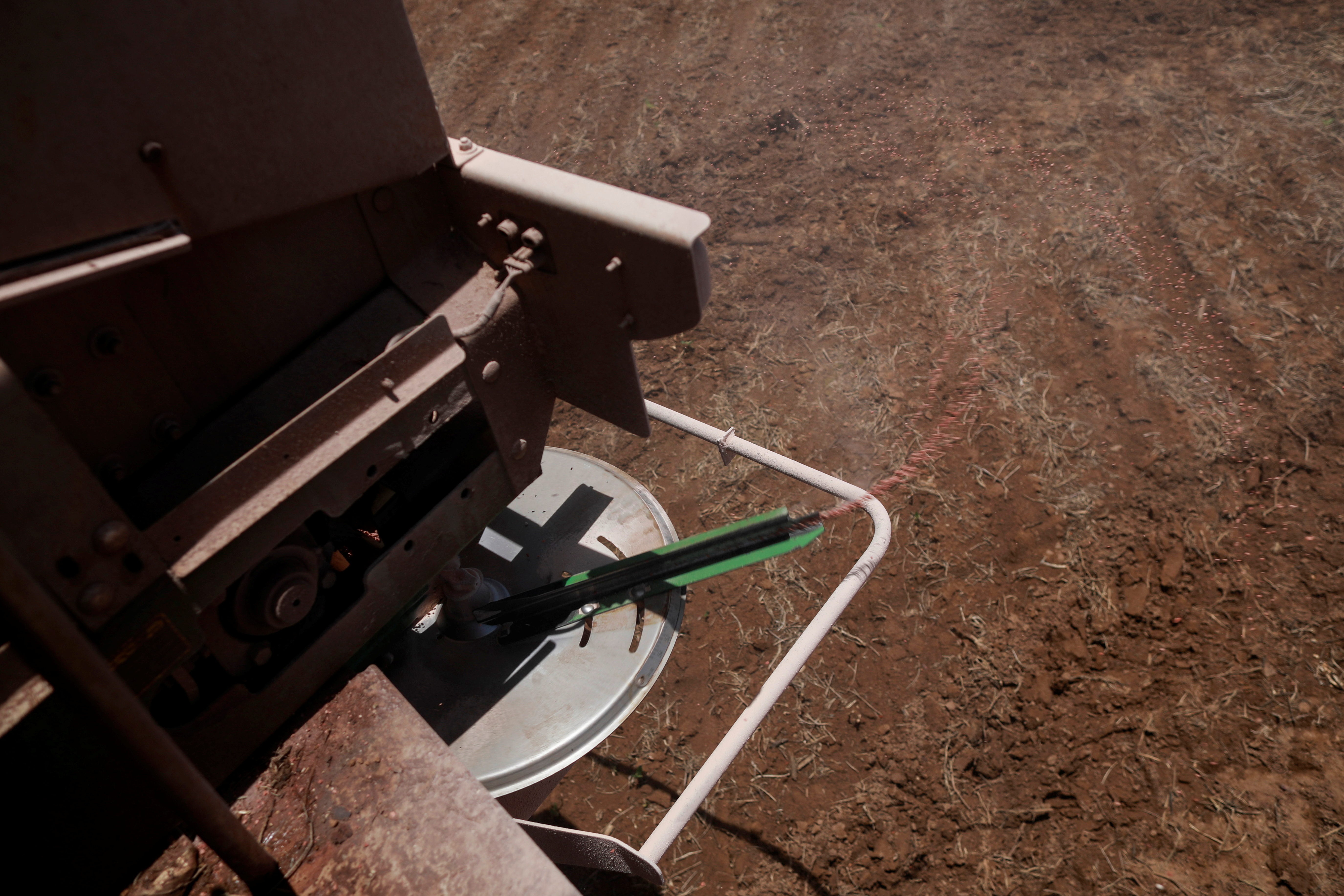 Fertilizer is seen in a tractor in Brazil