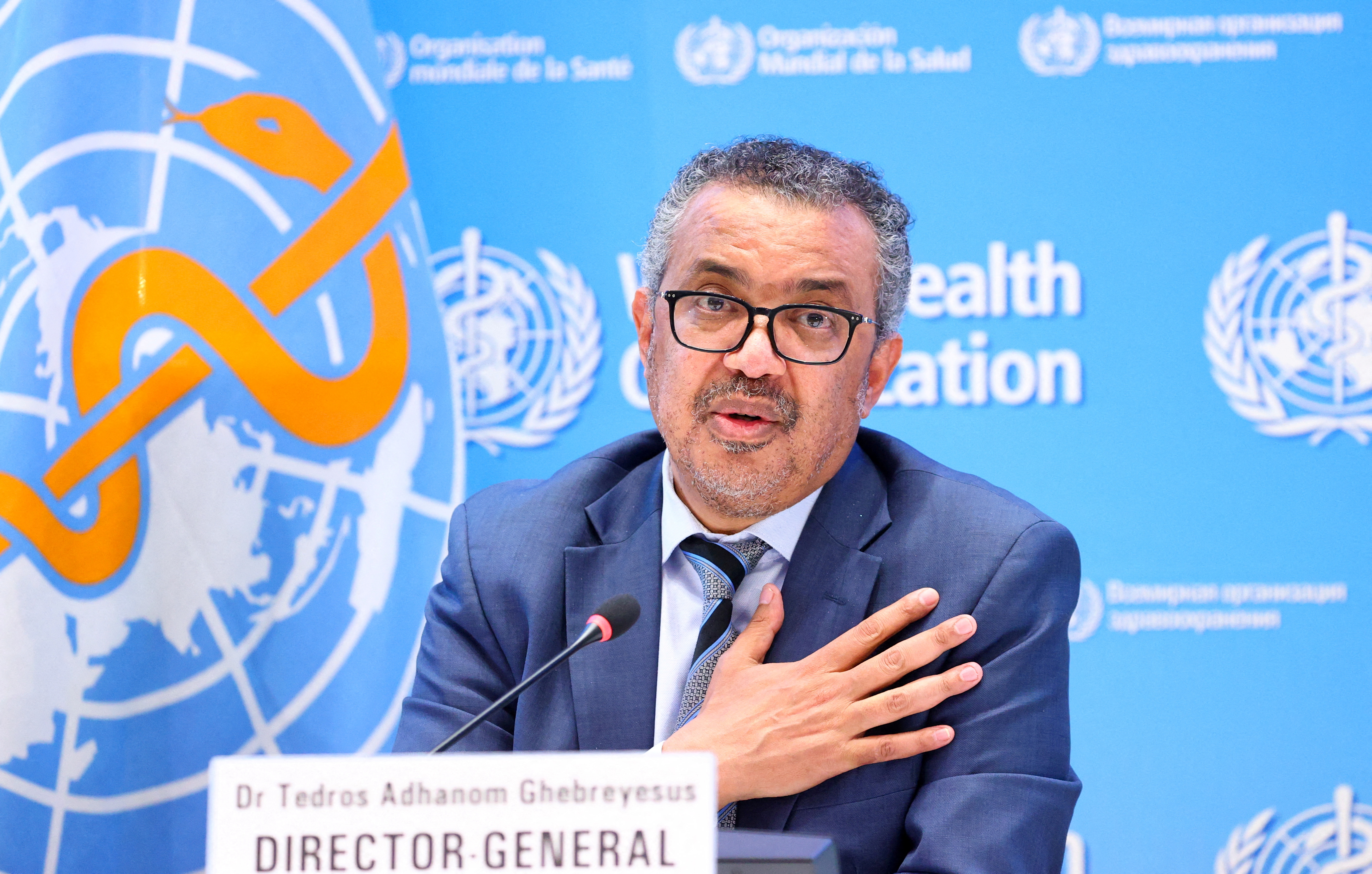 Tedros Adhanom Ghebreyesus, Director-General of the World Health Organization (WHO), speaks during a news conference in Geneva, Switzerland,