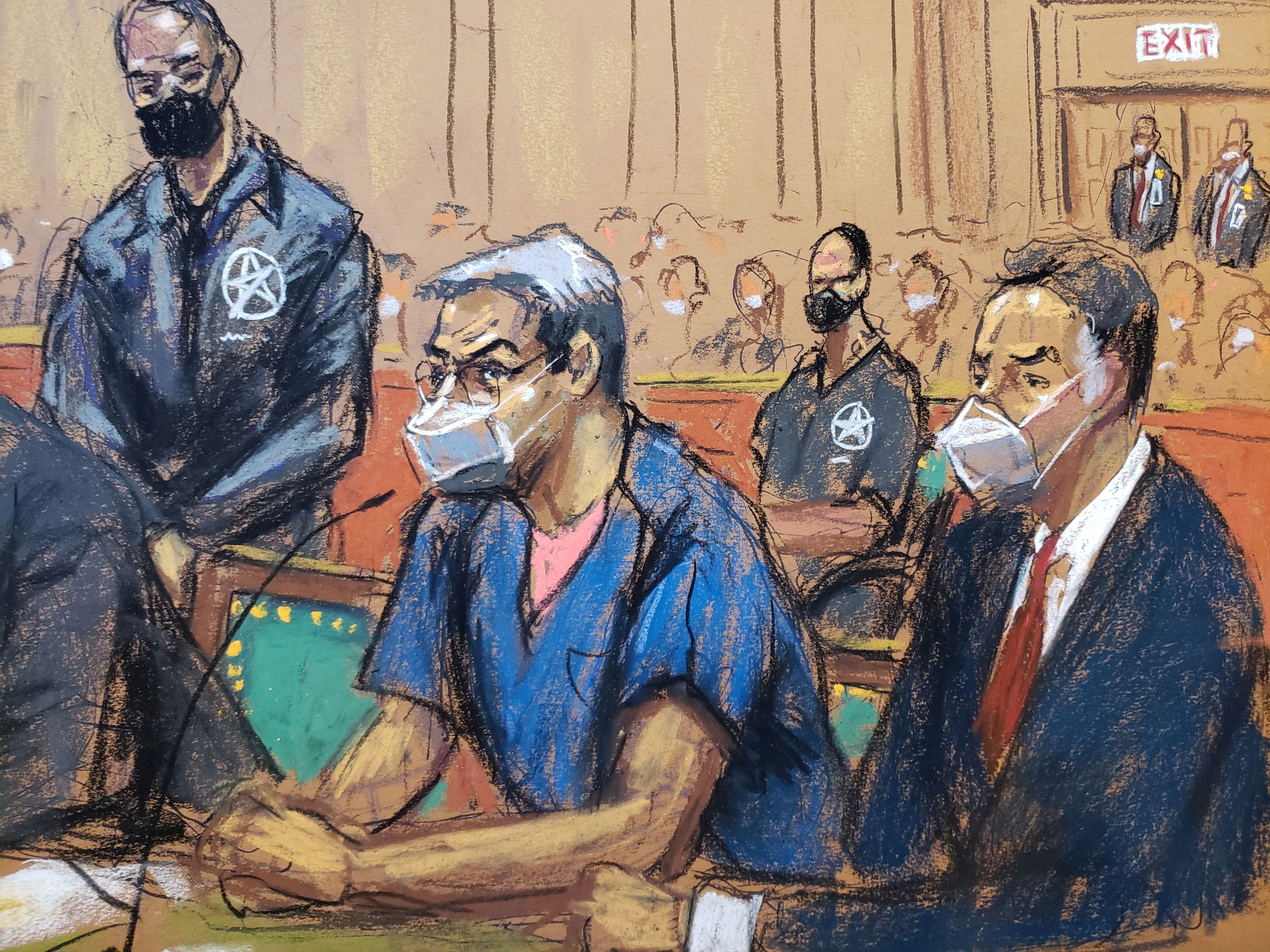 Drawing of Juan Orlando Hernandez in US court