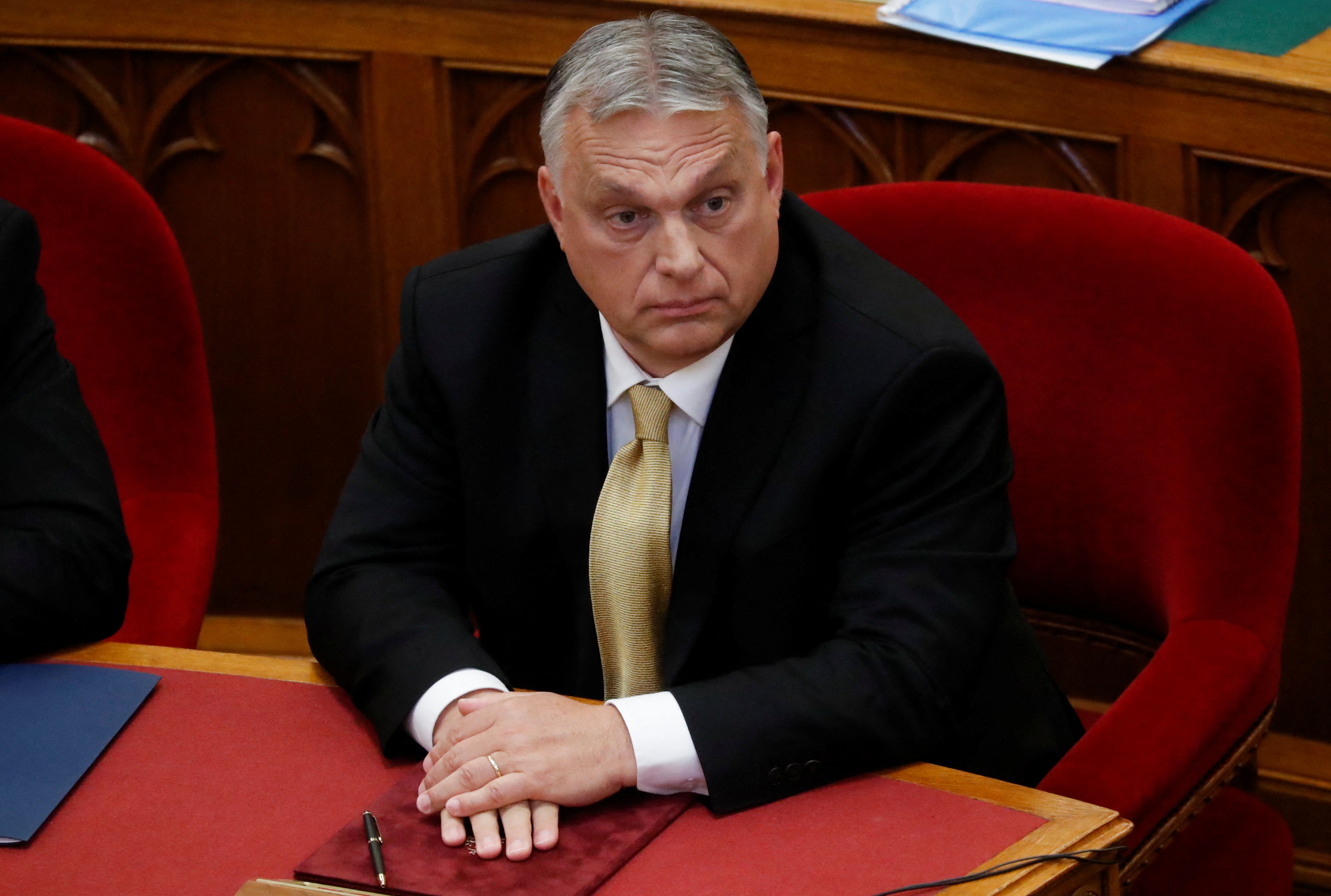Hungarian Prime Minister Viktor Orban sits before taking the oath of office in the Parliament in Budapest, Hungary