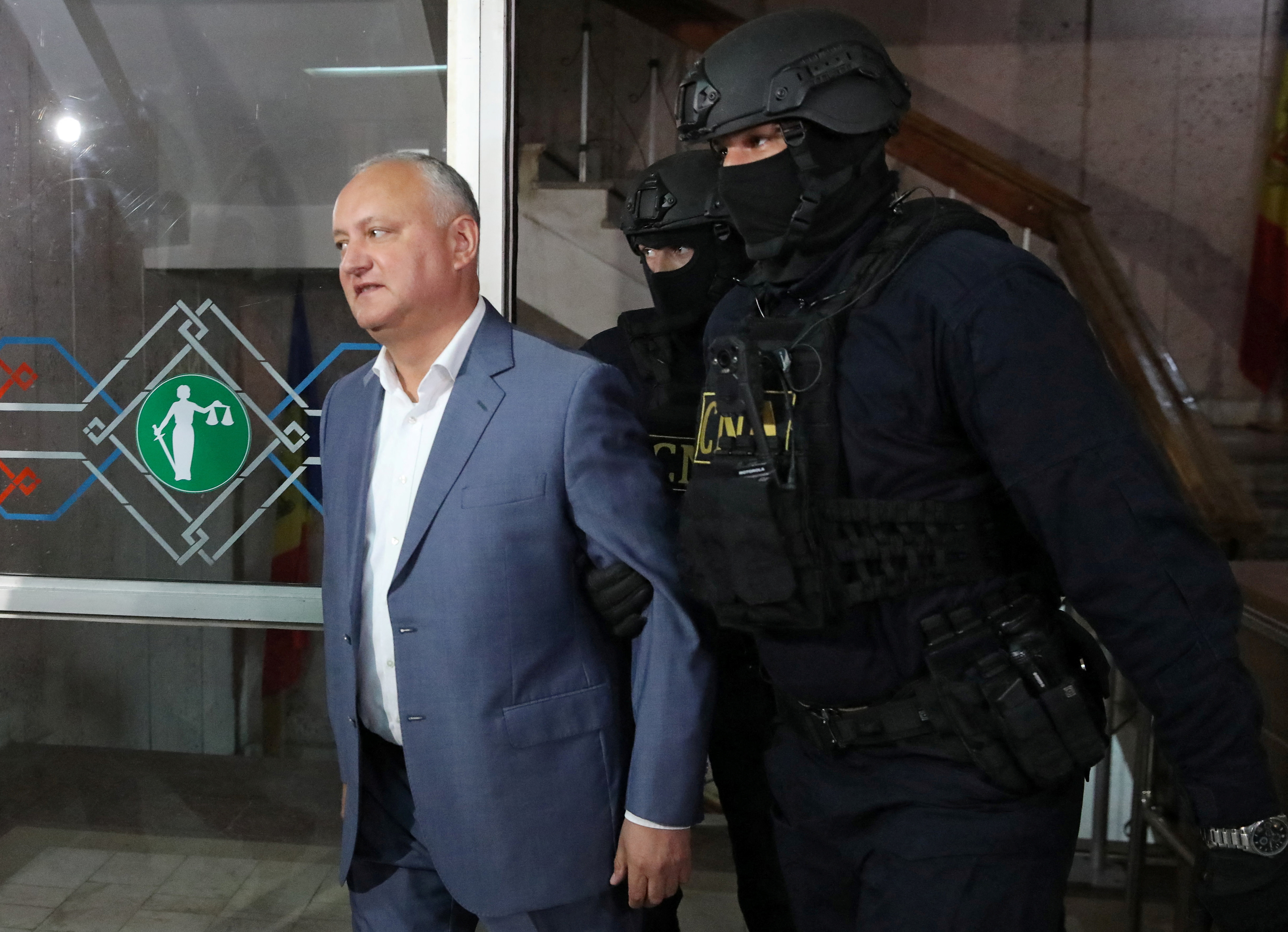 Moldova's former President Igor Dodon before a court hearing in Chisinau, Moldova on Thursday May 26, 2022 [Vladislav Culiomza/Reuters]