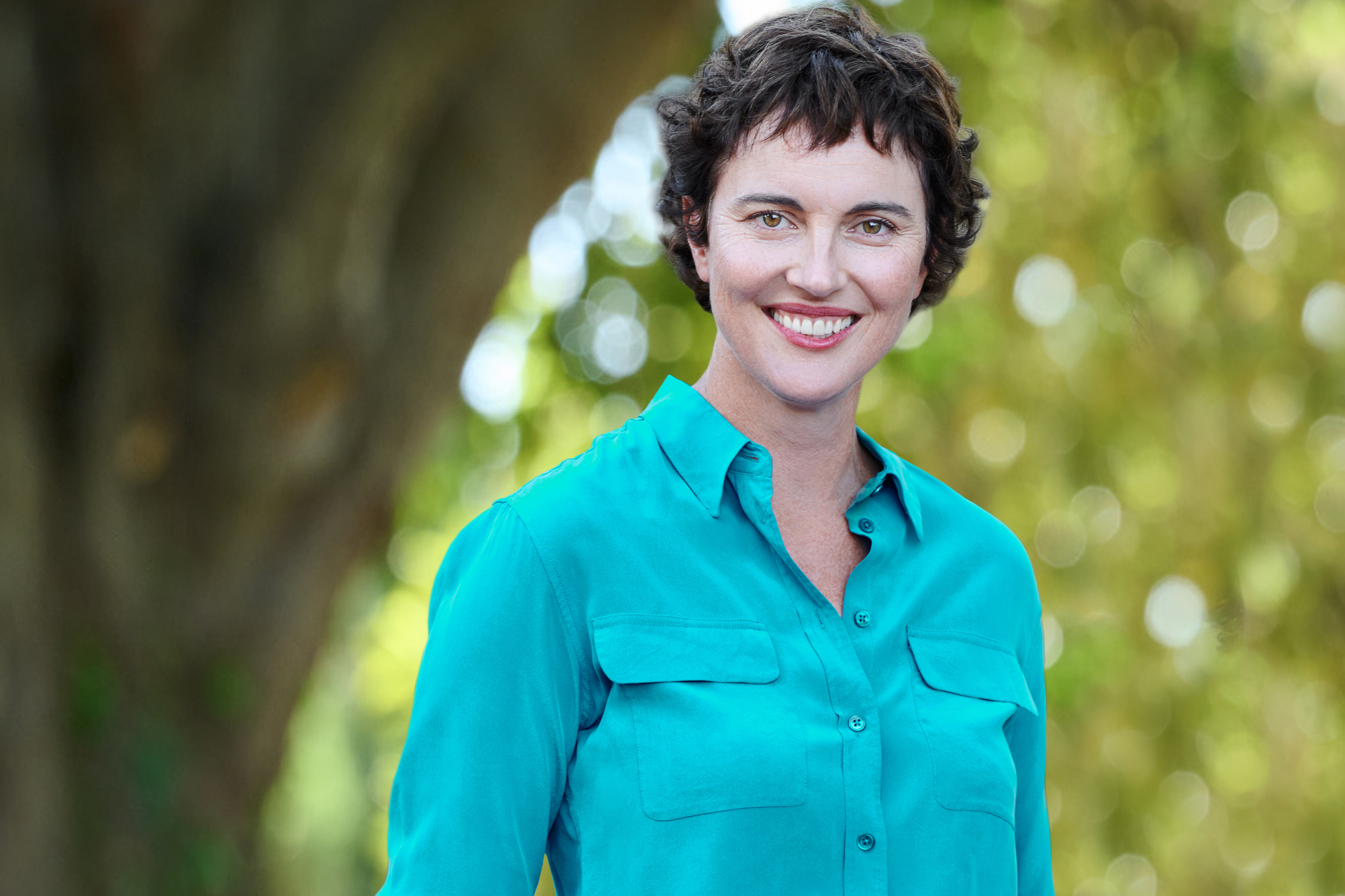 Portrait of Kate Chaney in a turquoise blue shirt