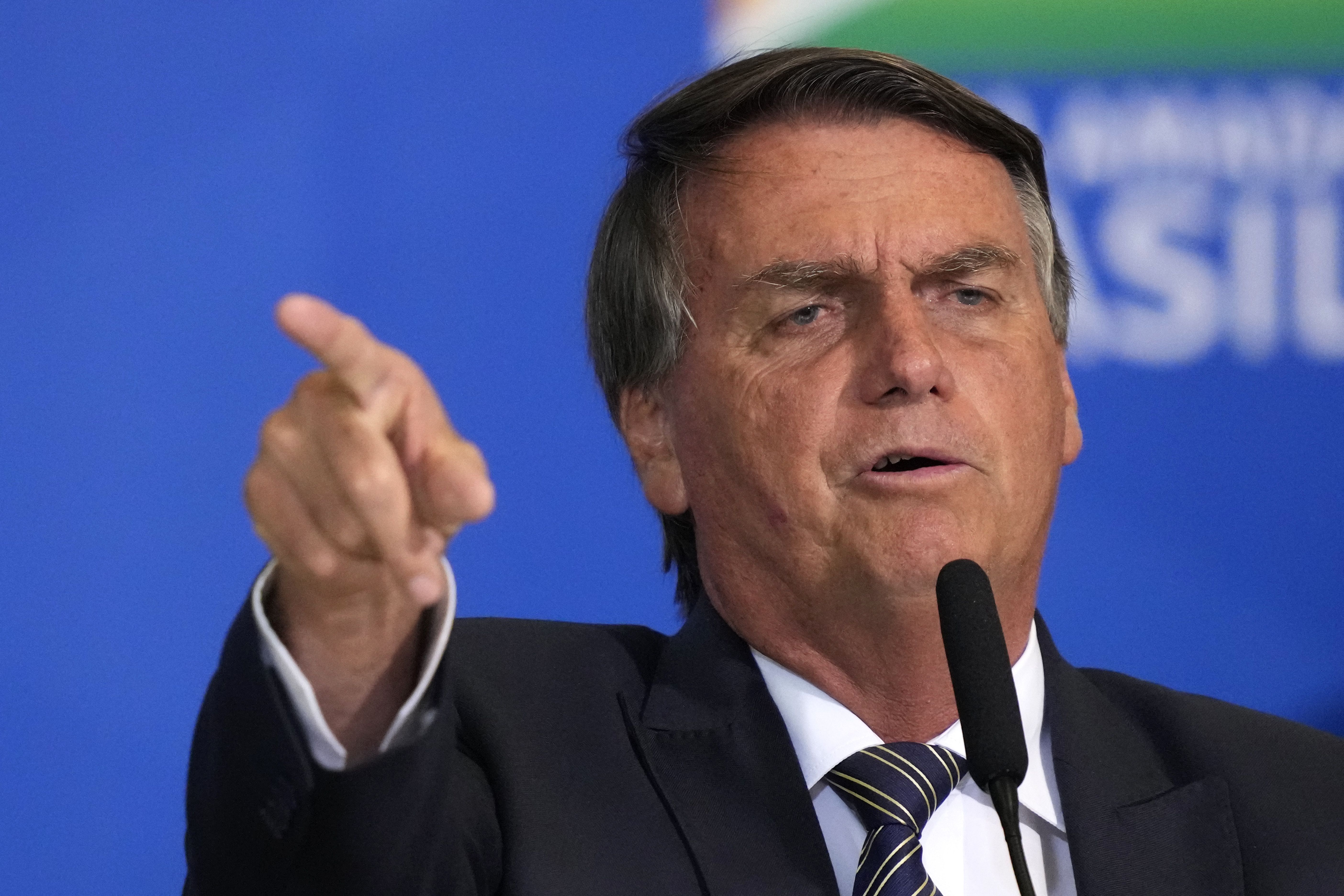 Brazil's President Jair Bolsonaro speaks during a meeting with parliamentarians.