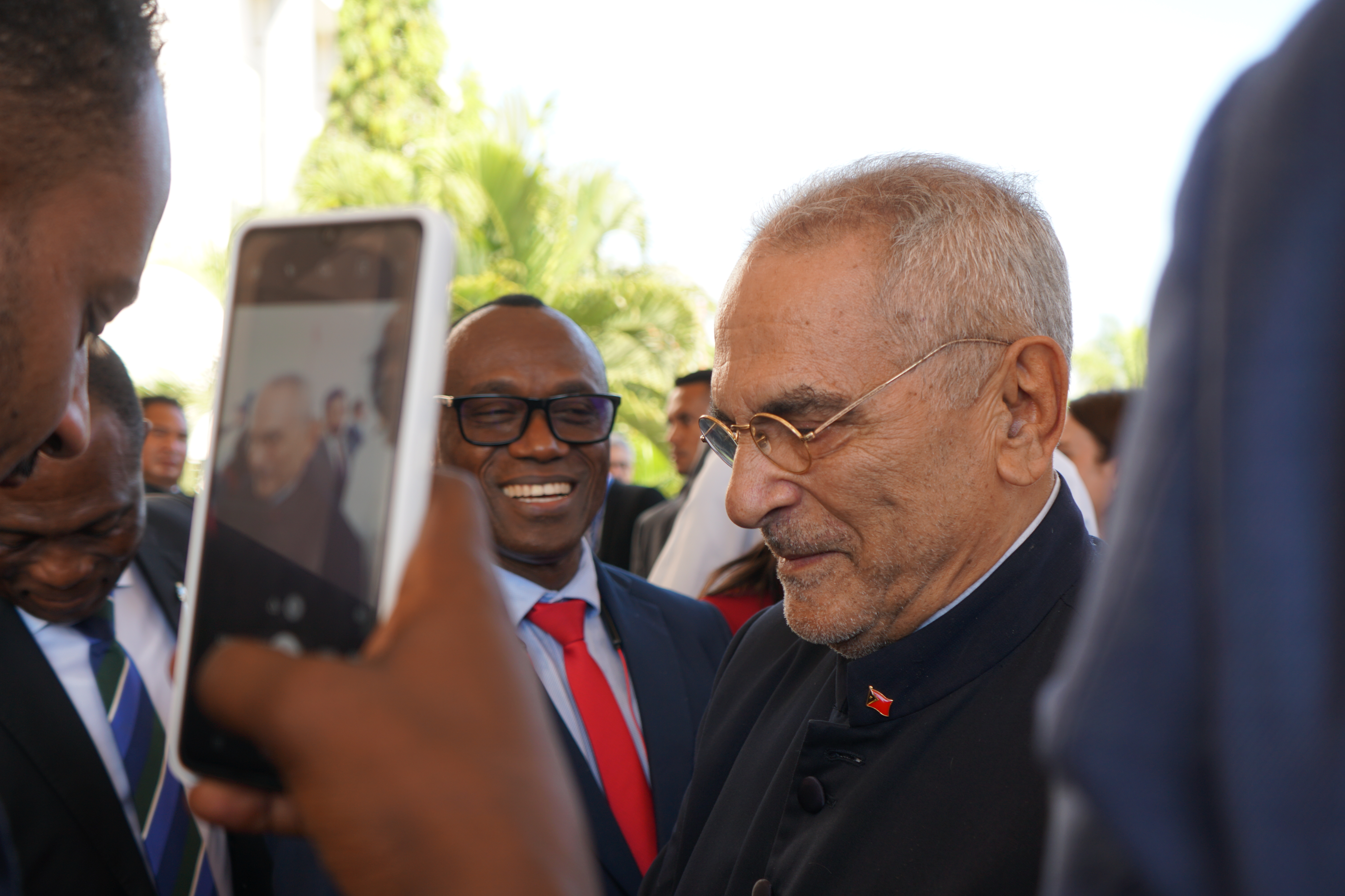 Jose Ramos Horta greets guests after giving a speech on independence