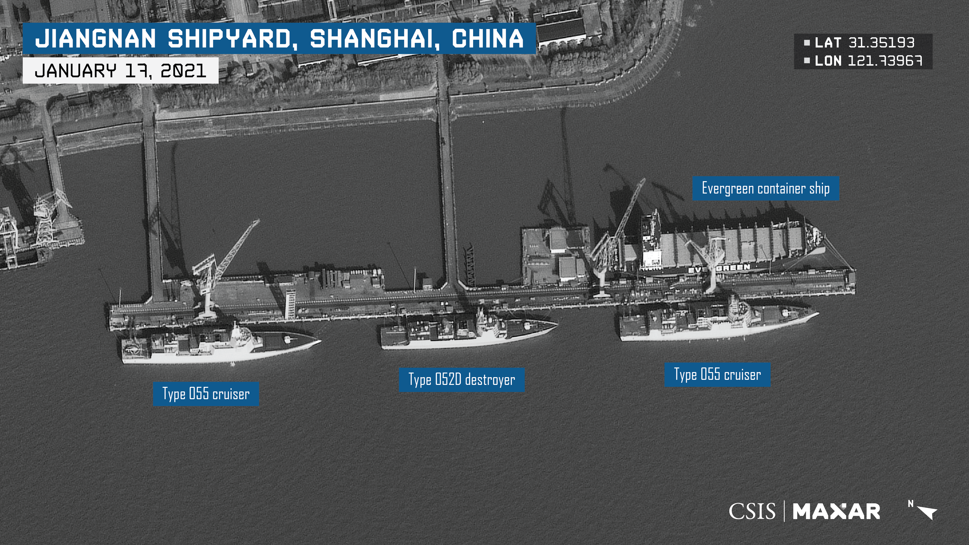 Satellite image of ships under construction in China