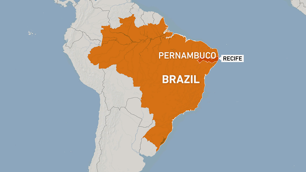 Map shows the capital of northeastern Brazilian state of Pernambuco.
