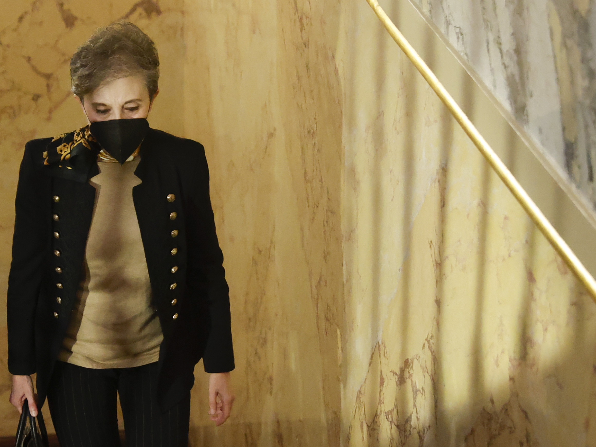 Spanish Intelligence Agency (CNI)'s Director Paz Esteban looking down