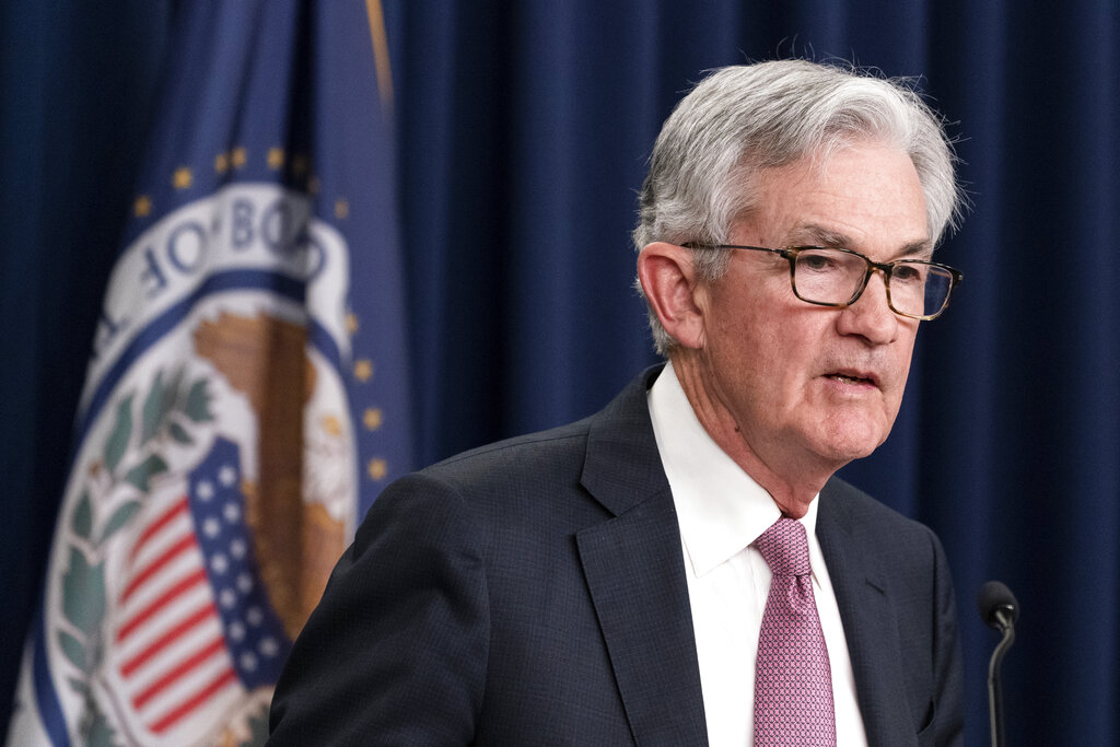 Federal Reserve Board Chair Jerome Powell speaks during a news conference at the Federal Reserve