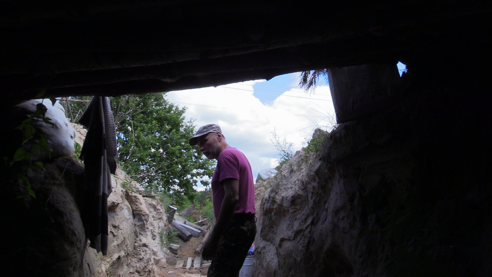 Yuir Dovgan near a foxhole he and other volunteers dug