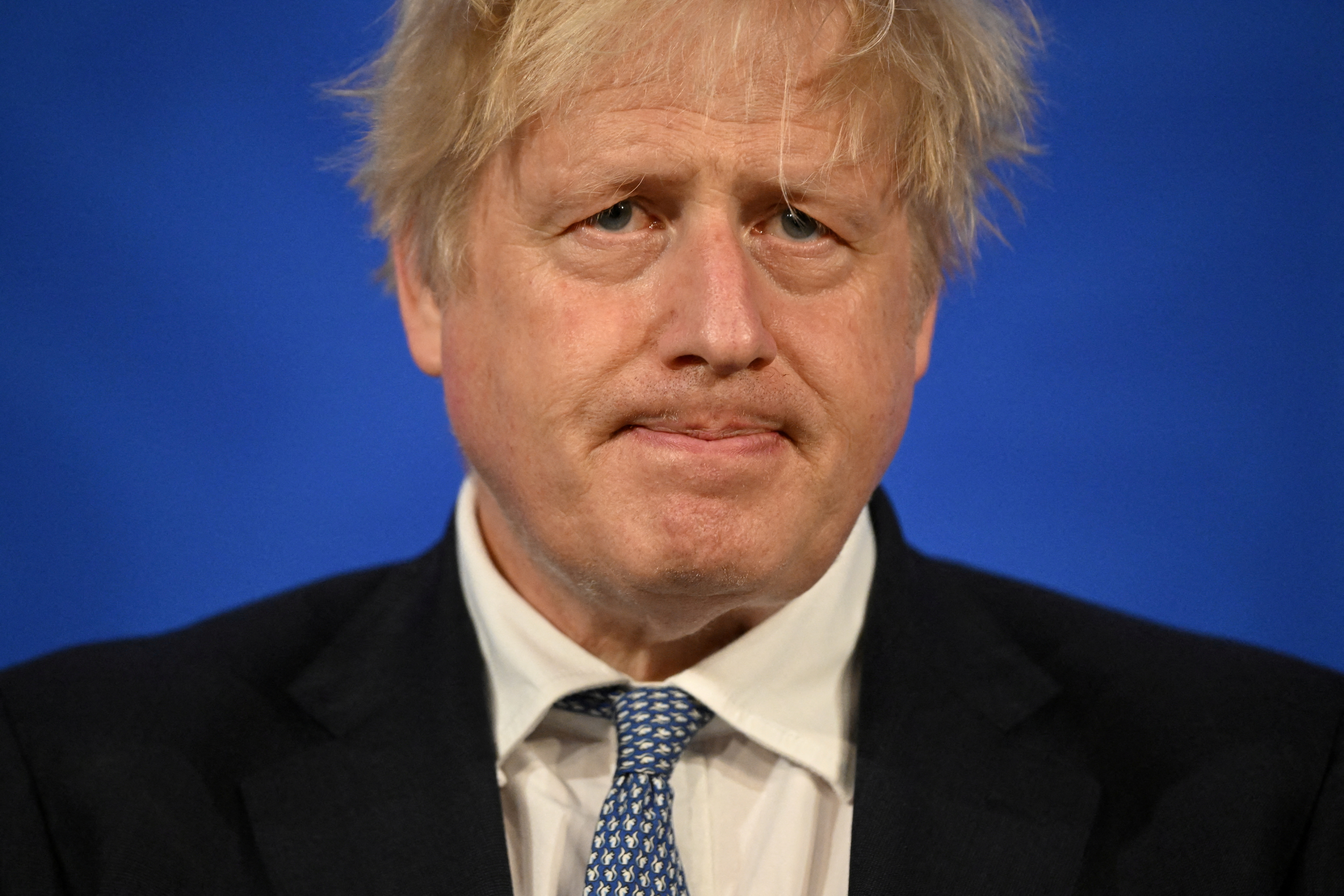 FILE PHOTO: Britain's Prime Minister Boris Johnson holds a news conference in response to the publication of the Sue Gray report Into "Partygate", at
