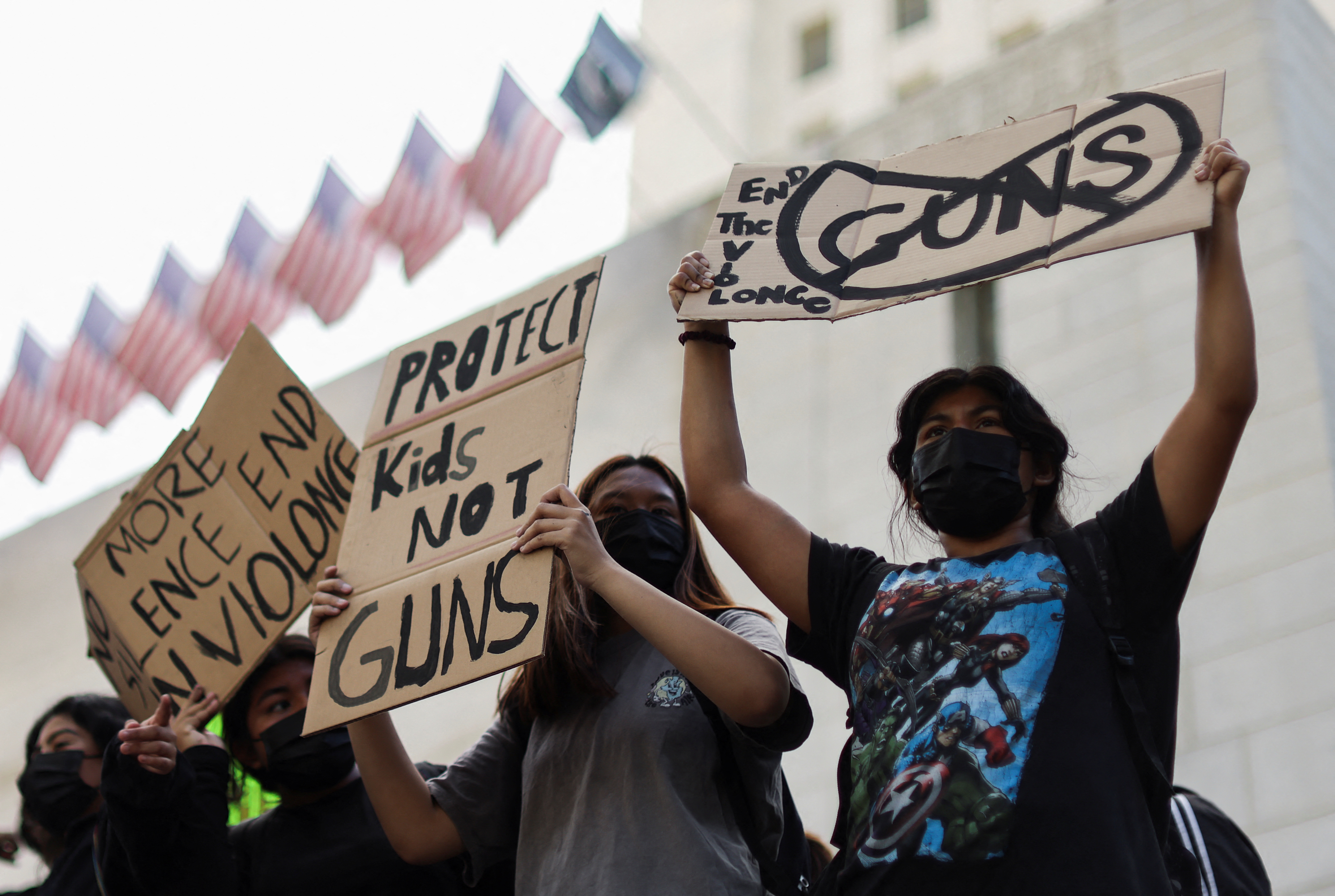 Students from Miguel Contreras Learning Center high school in Los Angeles demonstrate in front of City Hall