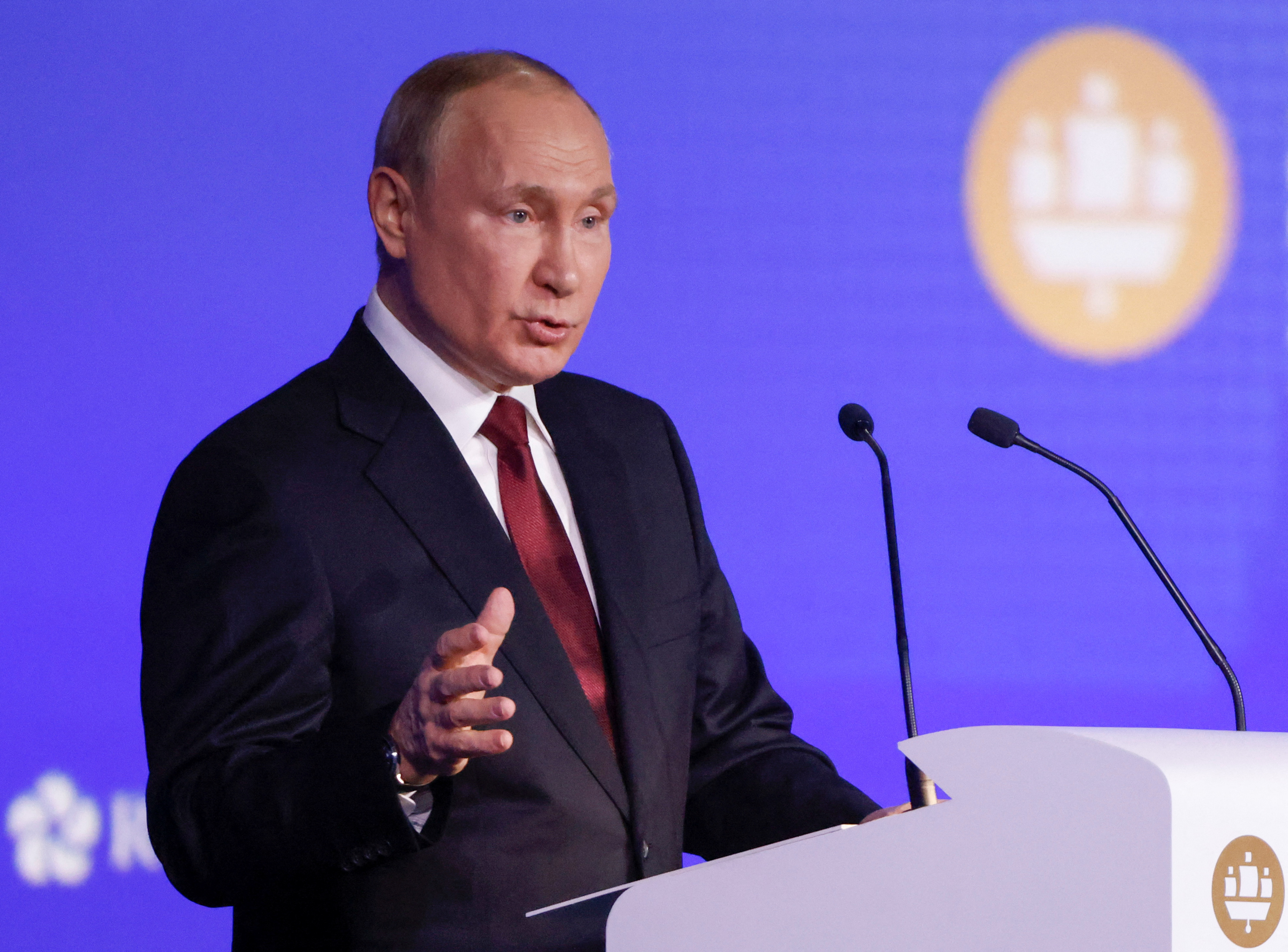 Russian President Vladimir Putin delivers a speech