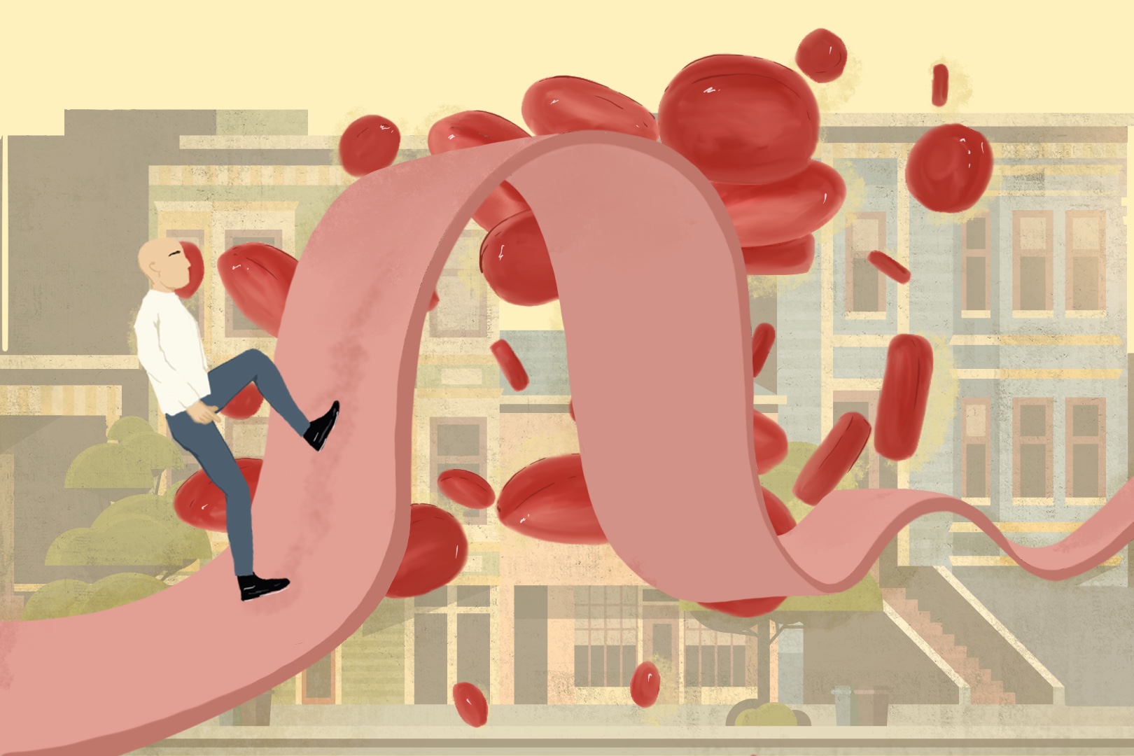 Drawing of a man and blood platelets