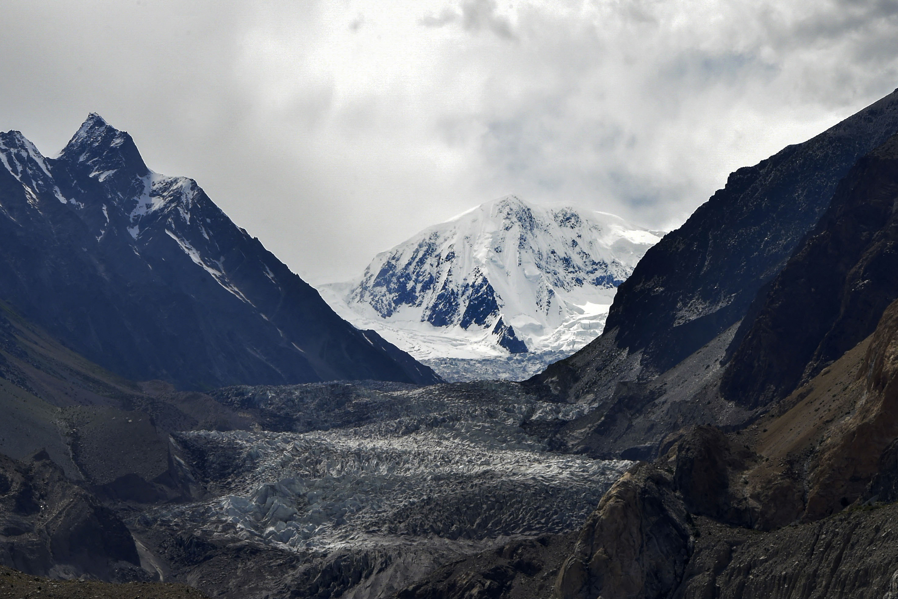 This aerial picture taken on June 10, 2022, shows Passu glacier near Passu village in Pakistan